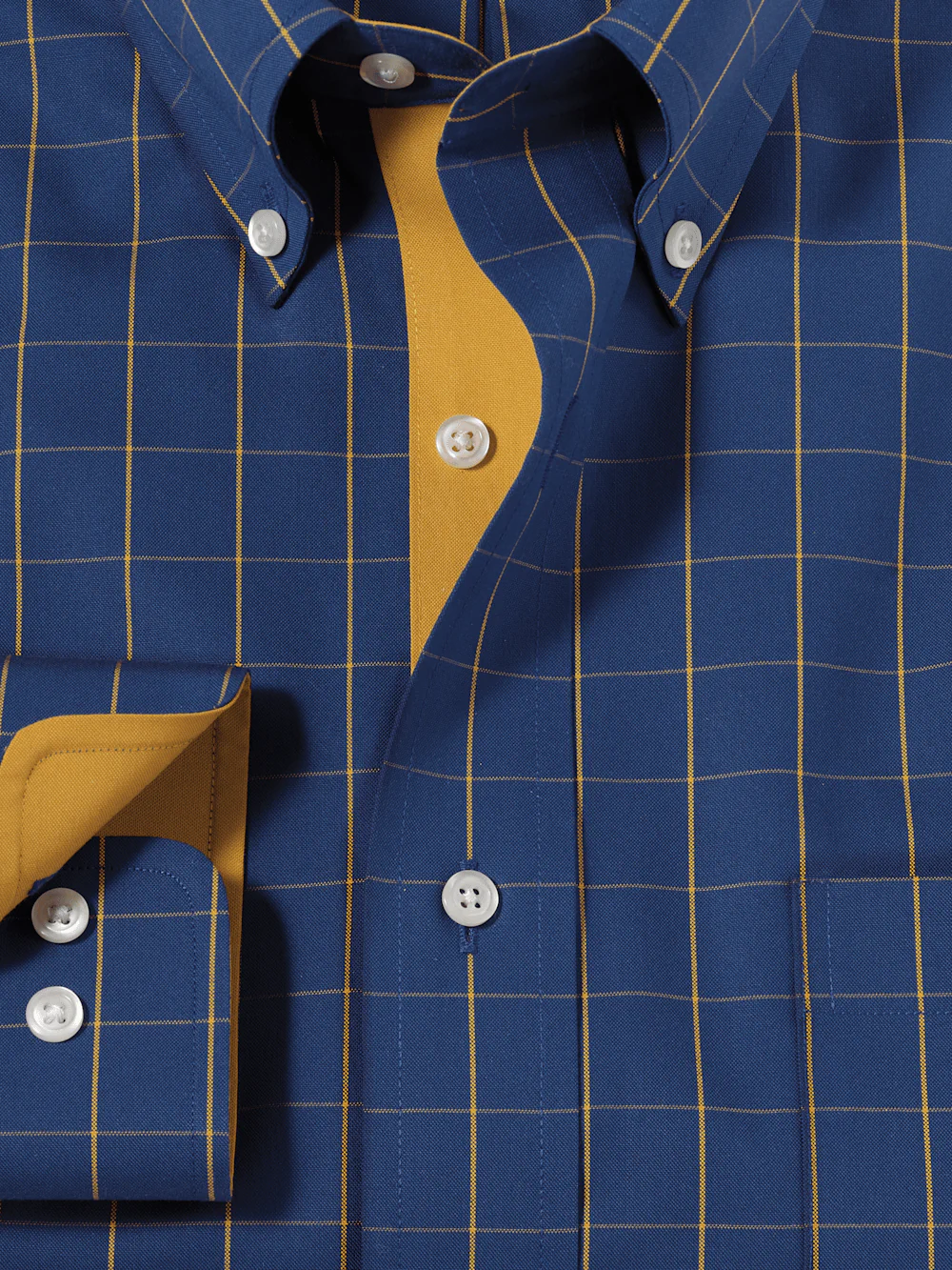 Non-Iron Cotton Check Dress Shirt With Contrast Trim - Blue - Image 6