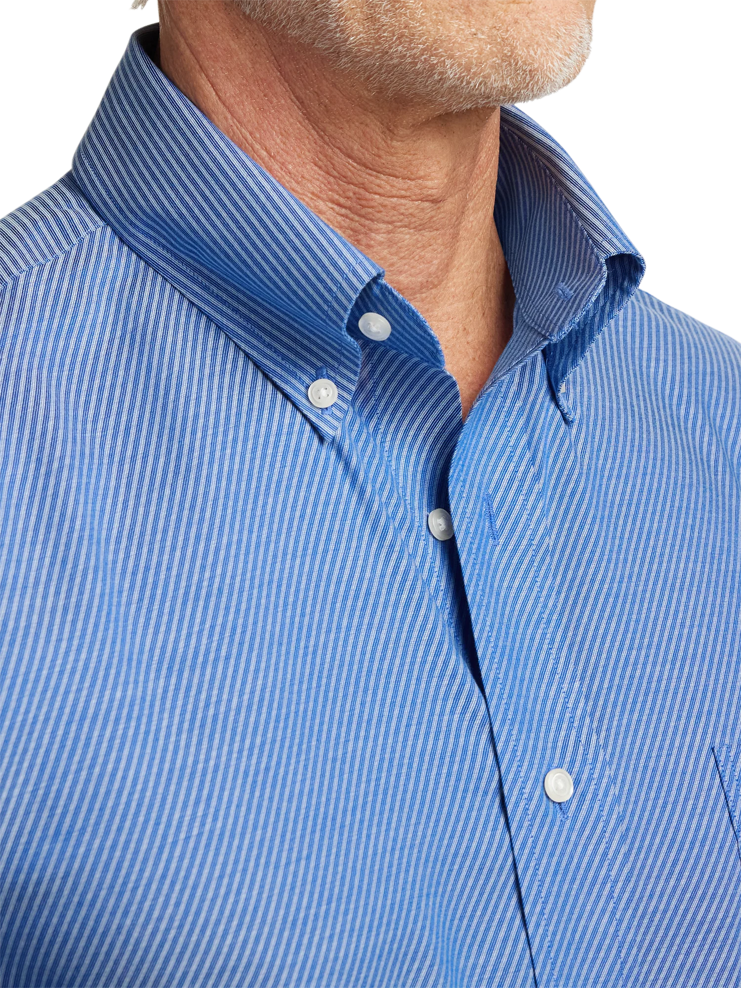 Non-Iron Cotton Diagonal Stripe Dress Shirt - Blue - Image 3
