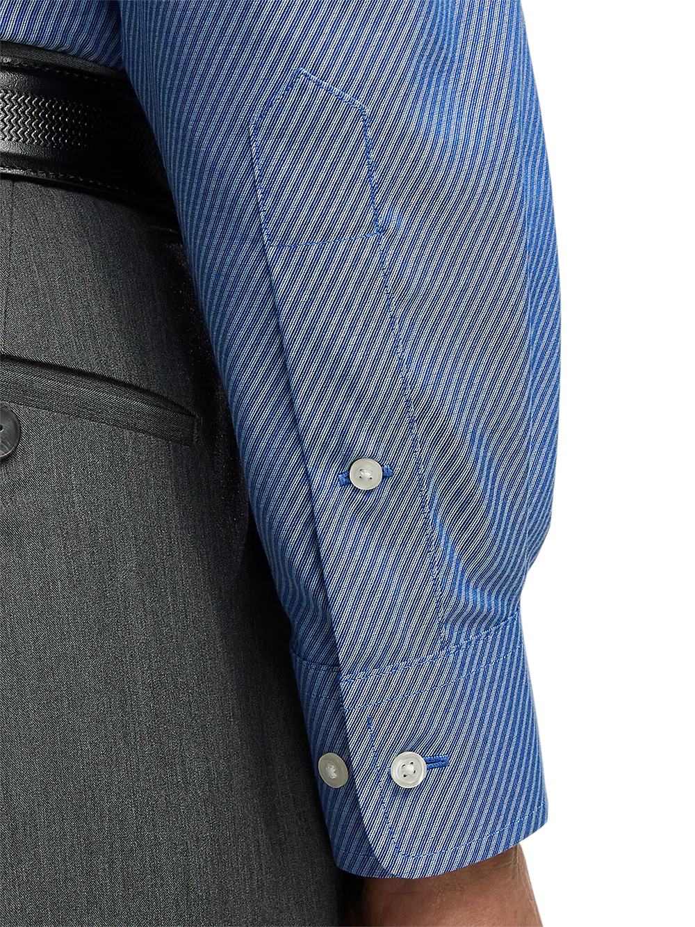 Non-Iron Cotton Diagonal Stripe Dress Shirt - Blue - Image 4