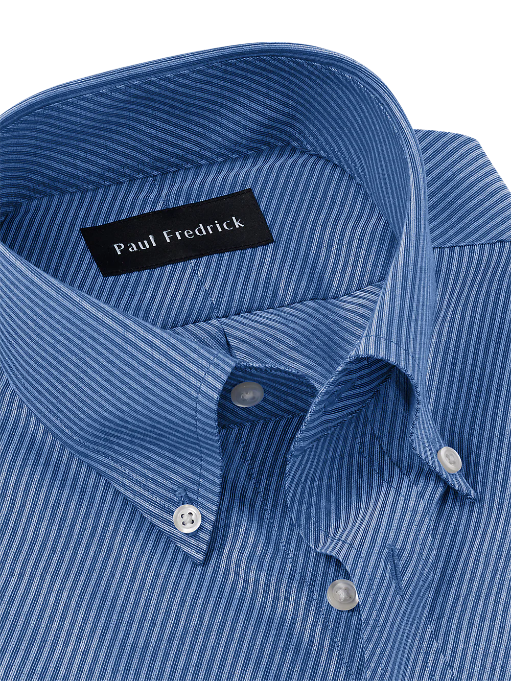 Non-Iron Cotton Diagonal Stripe Dress Shirt - Blue - Image 7