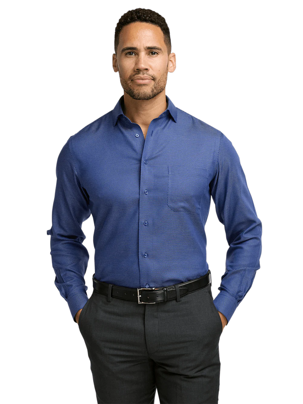 Non-Iron Cotton Dot Dress Shirt - Blue - Image 2
