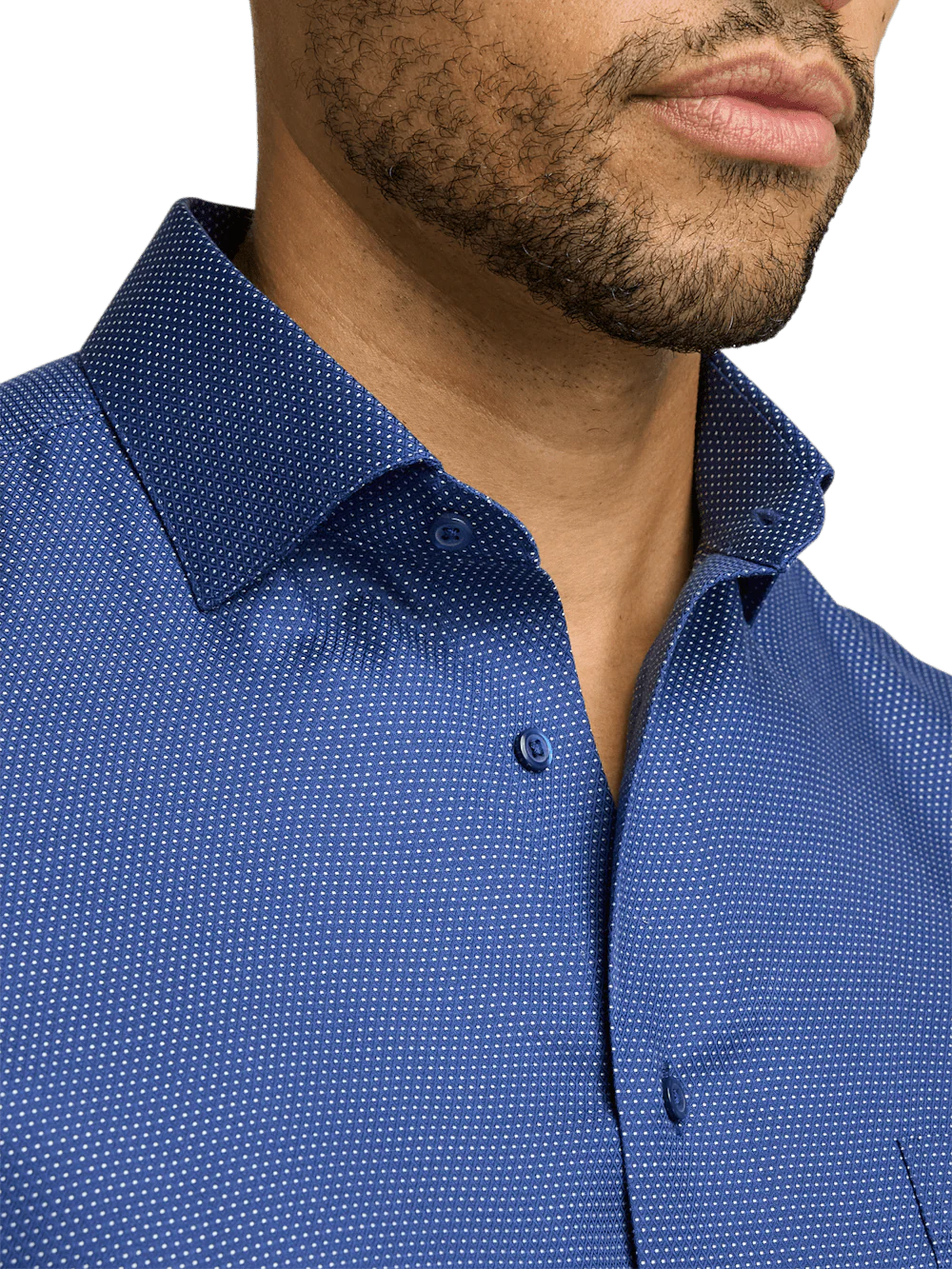 Non-Iron Cotton Dot Dress Shirt - Blue - Image 3