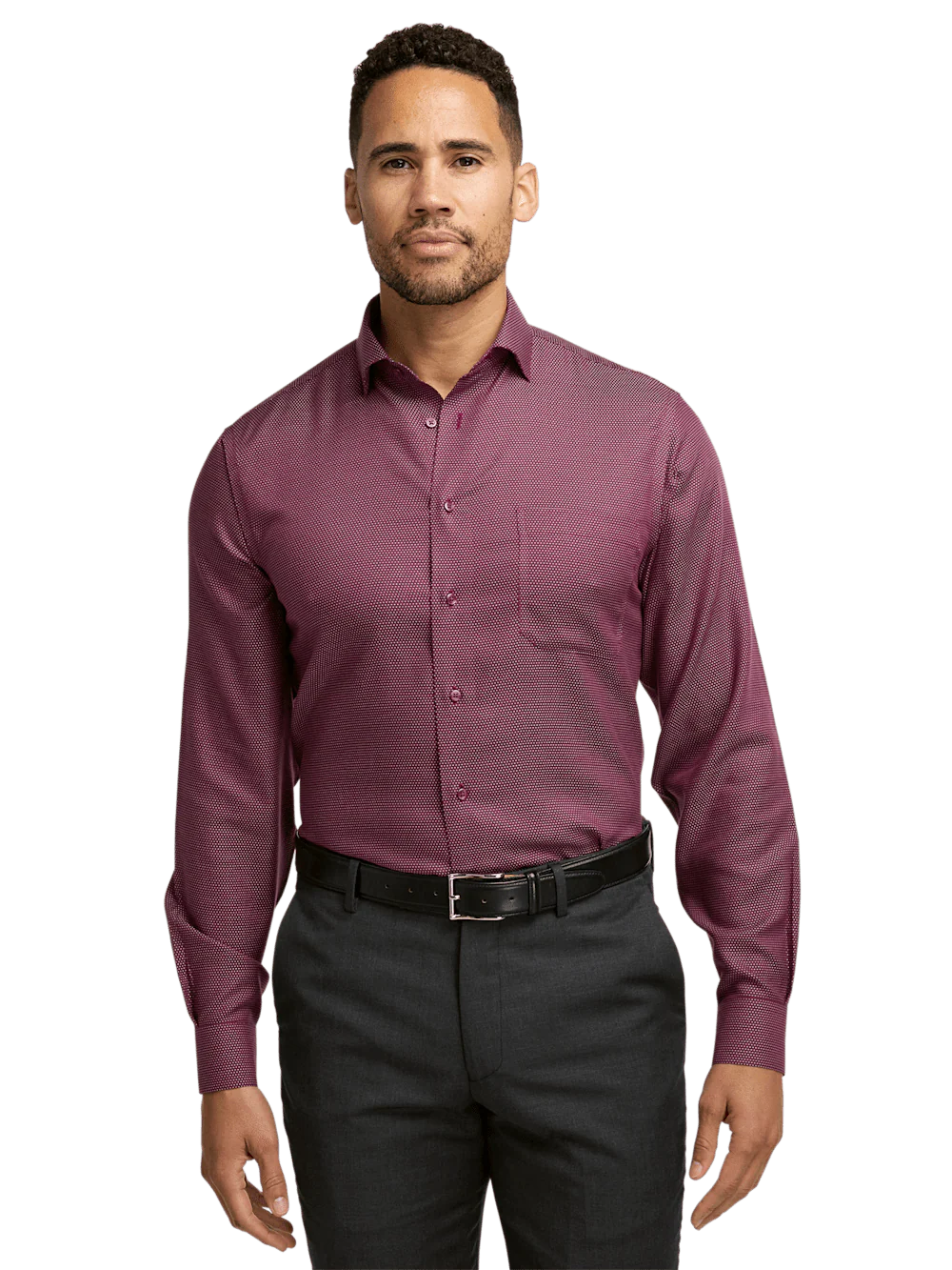 Non-Iron Cotton Dot Dress Shirt - Burgundy - Image 2