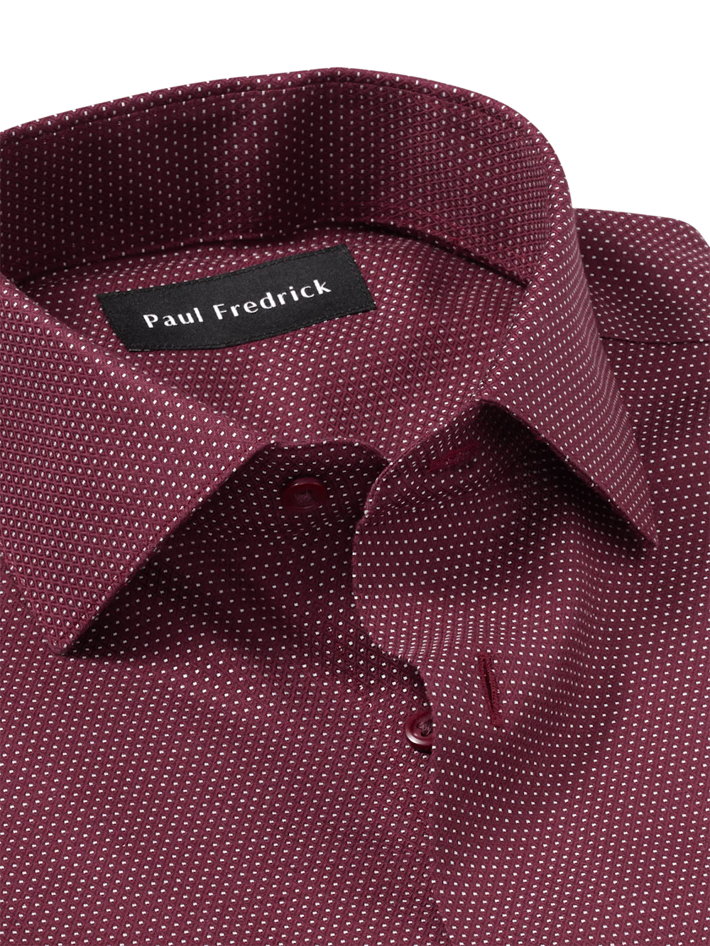 Non-Iron Cotton Dot Dress Shirt - Burgundy - Image 7