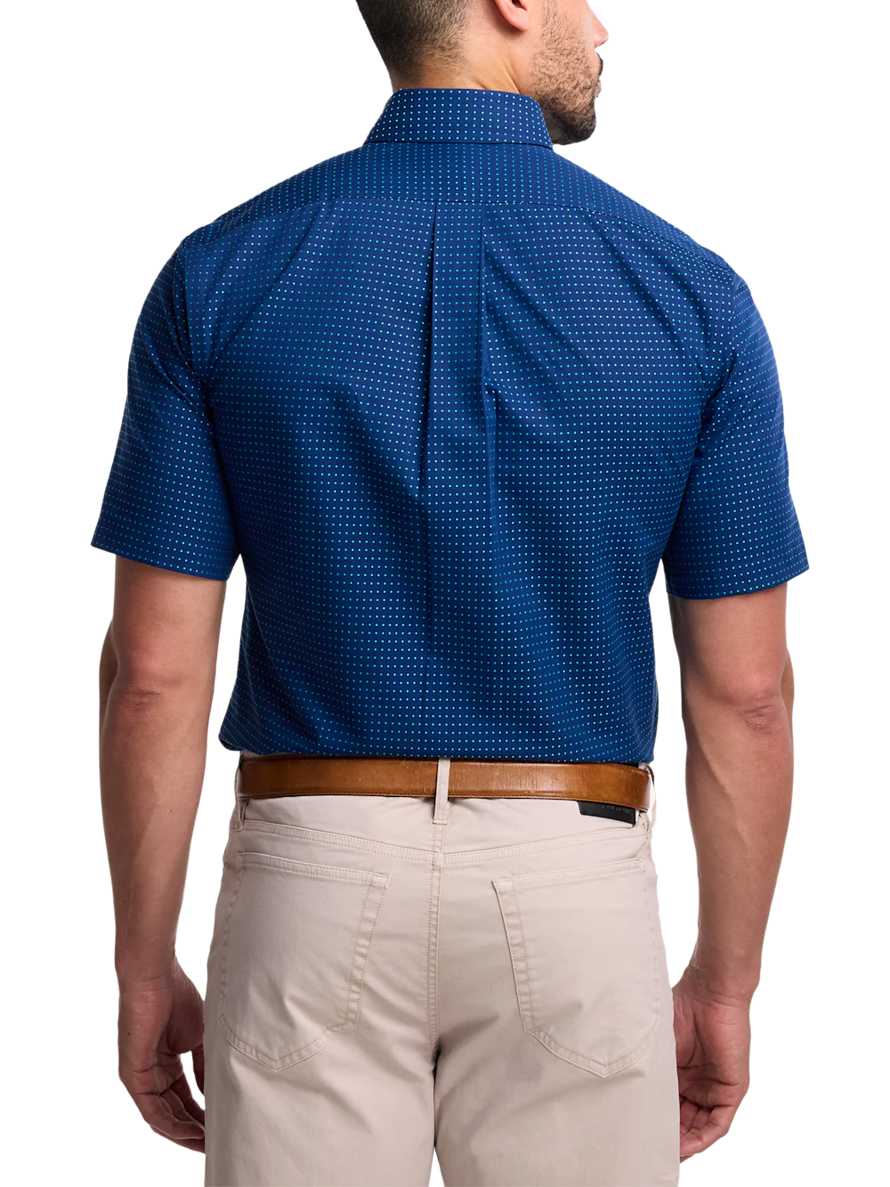 Non-Iron Cotton Dot Dress Shirt With Contrast Trim - Navy/teal - Image 5