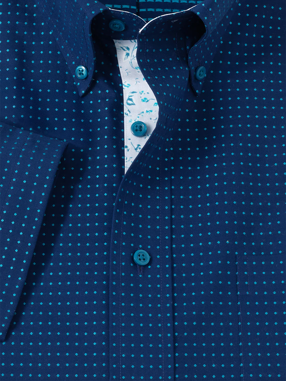 Non-Iron Cotton Dot Dress Shirt With Contrast Trim - Navy/teal - Image 6