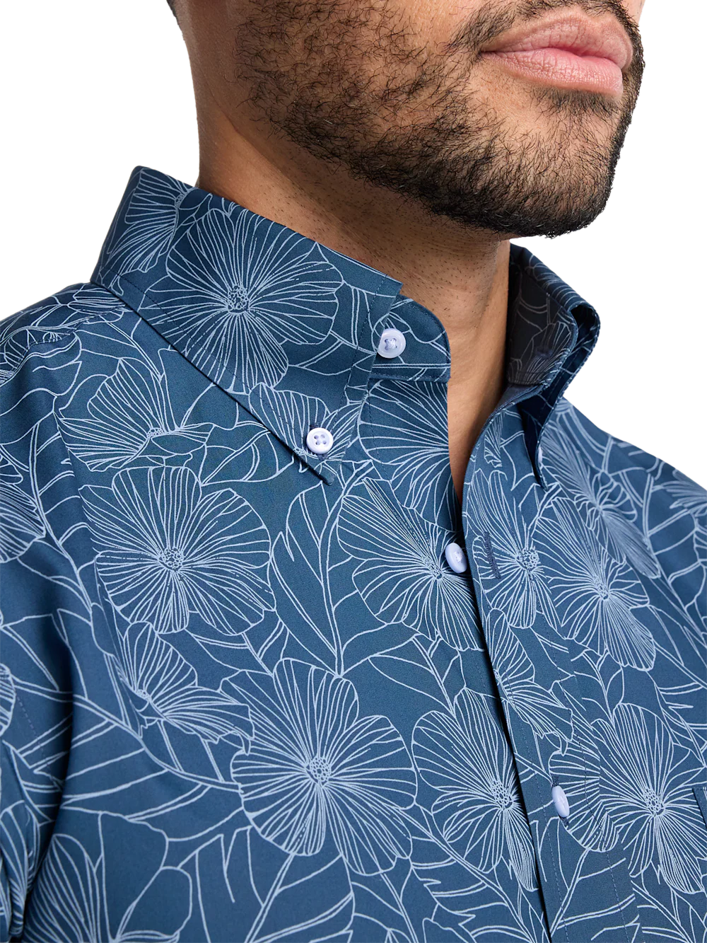 Non-Iron Cotton Floral Dress Shirt - Navy/teal - Image 3