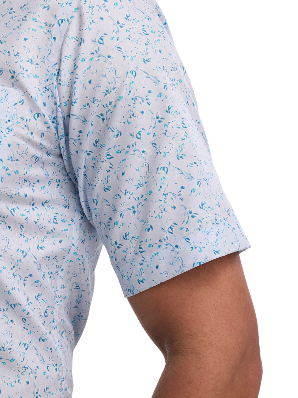 Non-Iron Cotton Floral Dress Shirt With Contrast Trim - Teal - Image 4