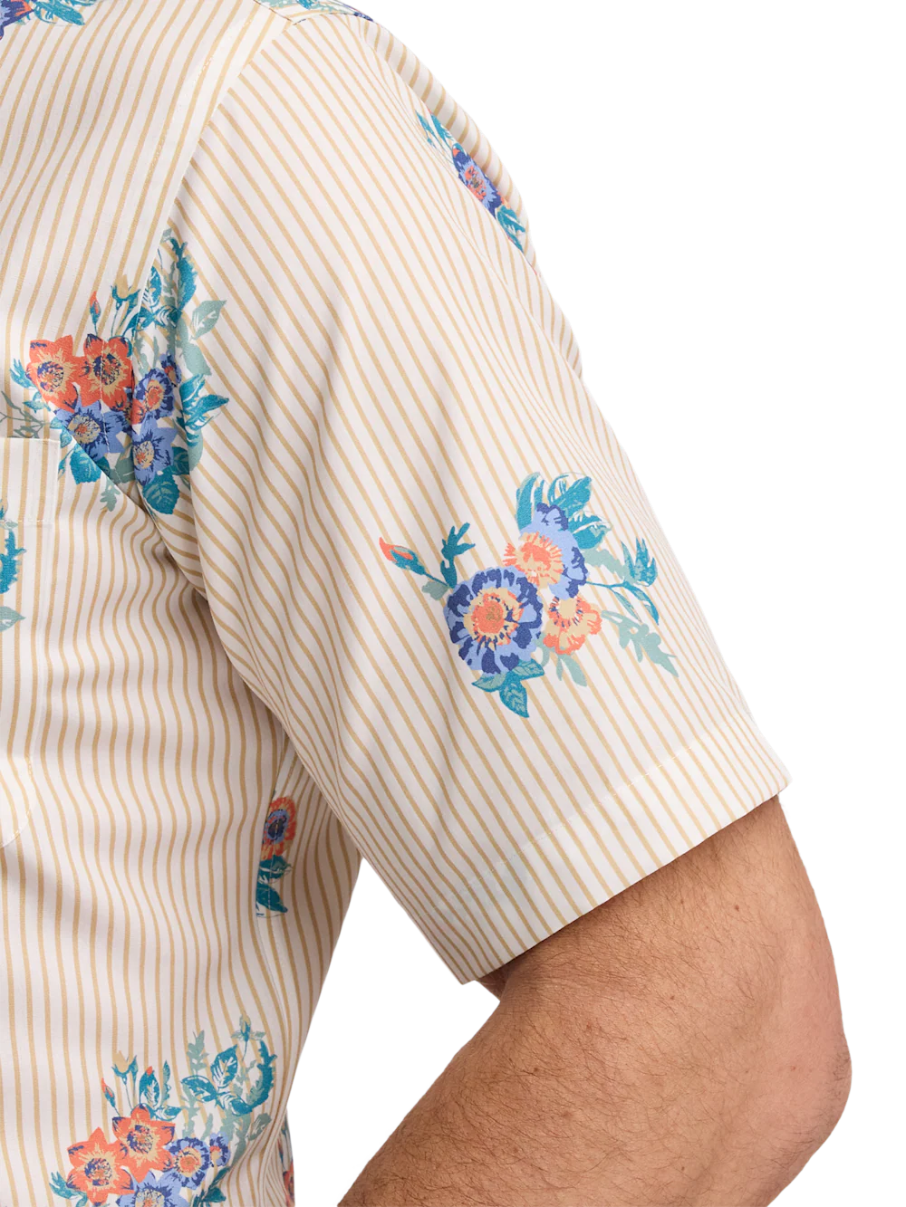 Non-Iron Cotton Floral Dress Shirt With Contrast Trim - Tan Multi - Image 4