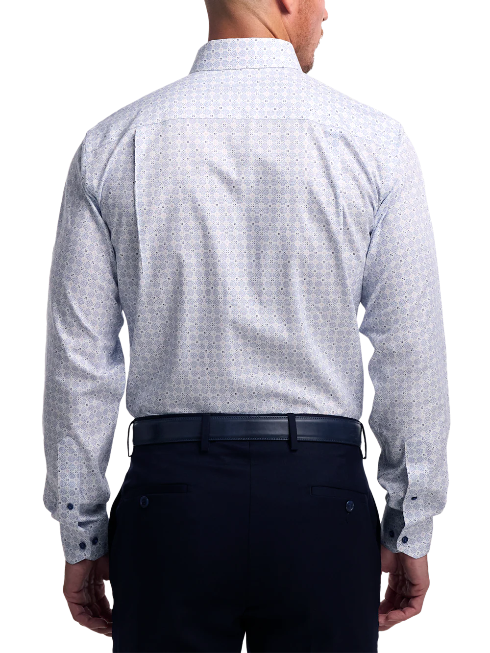 Non-Iron Cotton Geometric Dress Shirt With Contrast Trim - White/purple - Image 5
