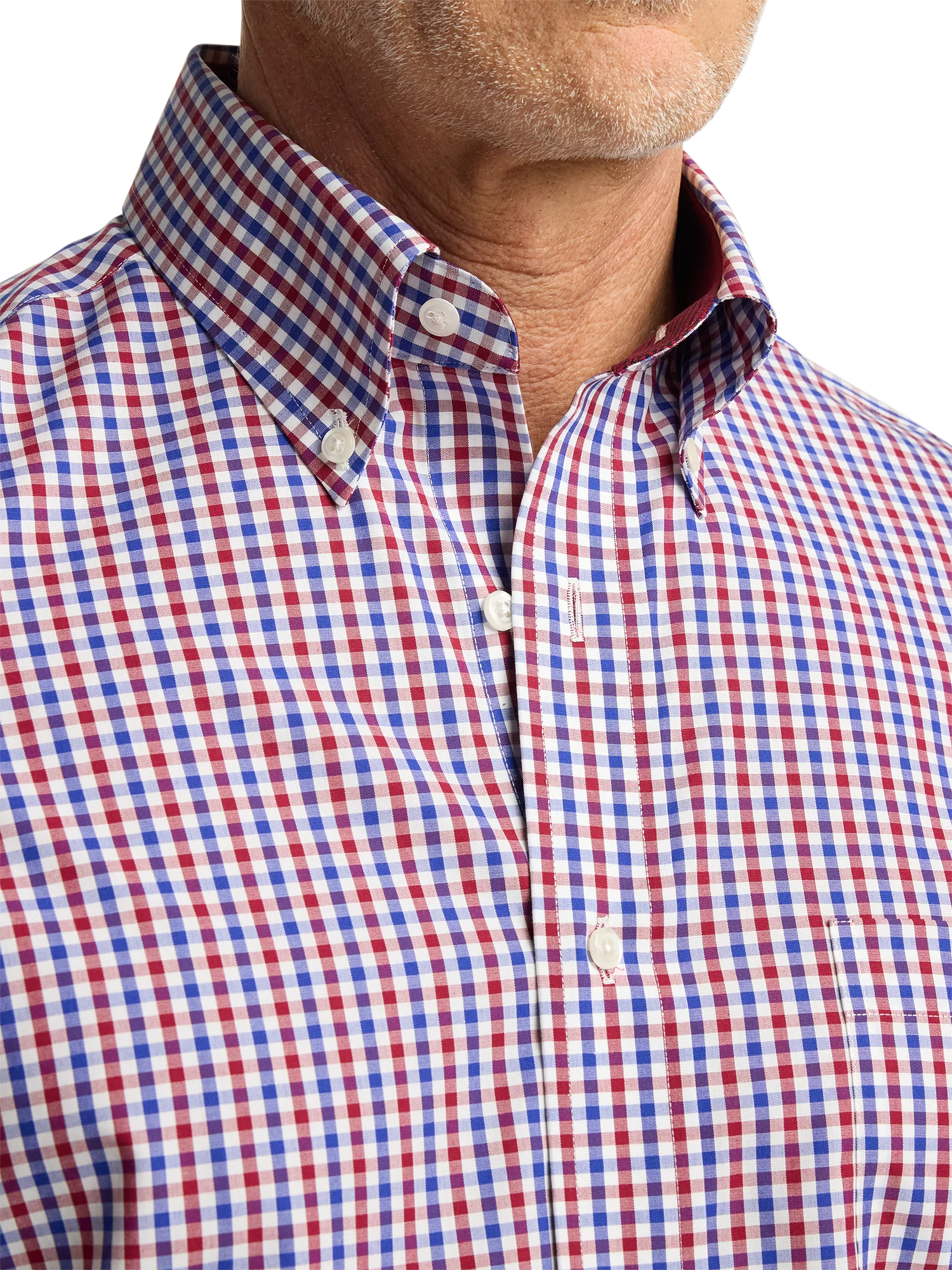 Non-Iron Cotton Gingham Dress Shirt With Contrast Trim - Blue/red - Image 3