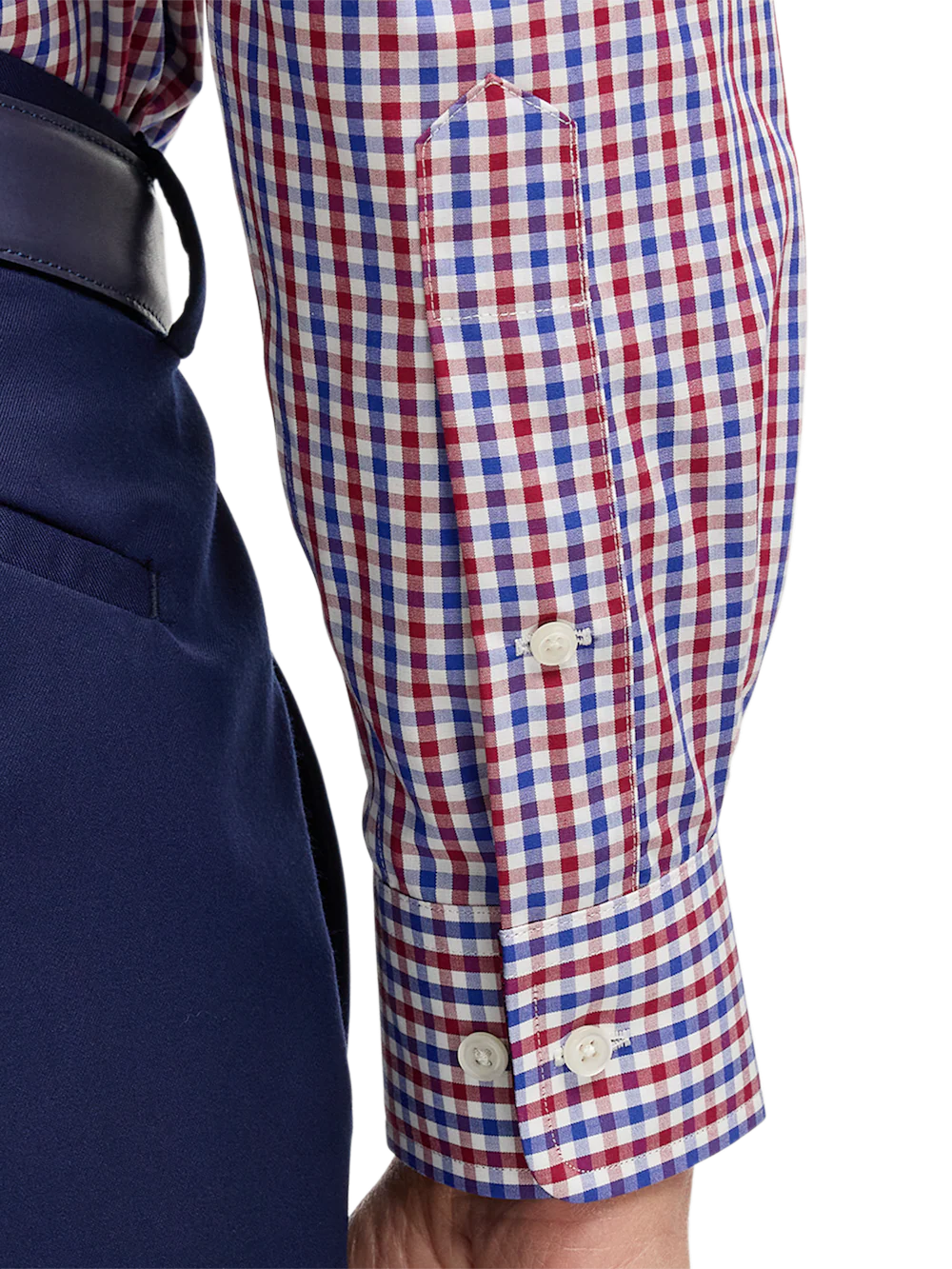 Non-Iron Cotton Gingham Dress Shirt With Contrast Trim - Blue/red - Image 4