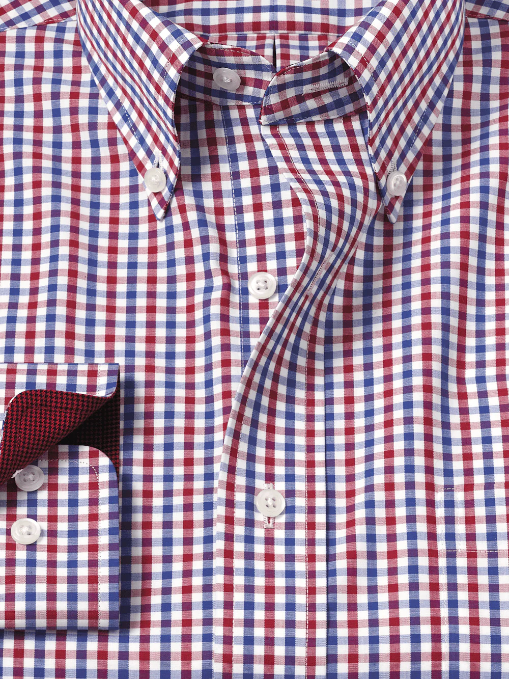 Non-Iron Cotton Gingham Dress Shirt With Contrast Trim - Blue/red - Image 6