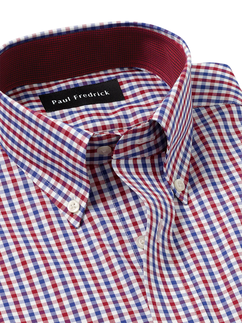 Non-Iron Cotton Gingham Dress Shirt With Contrast Trim - Blue/red - Image 7