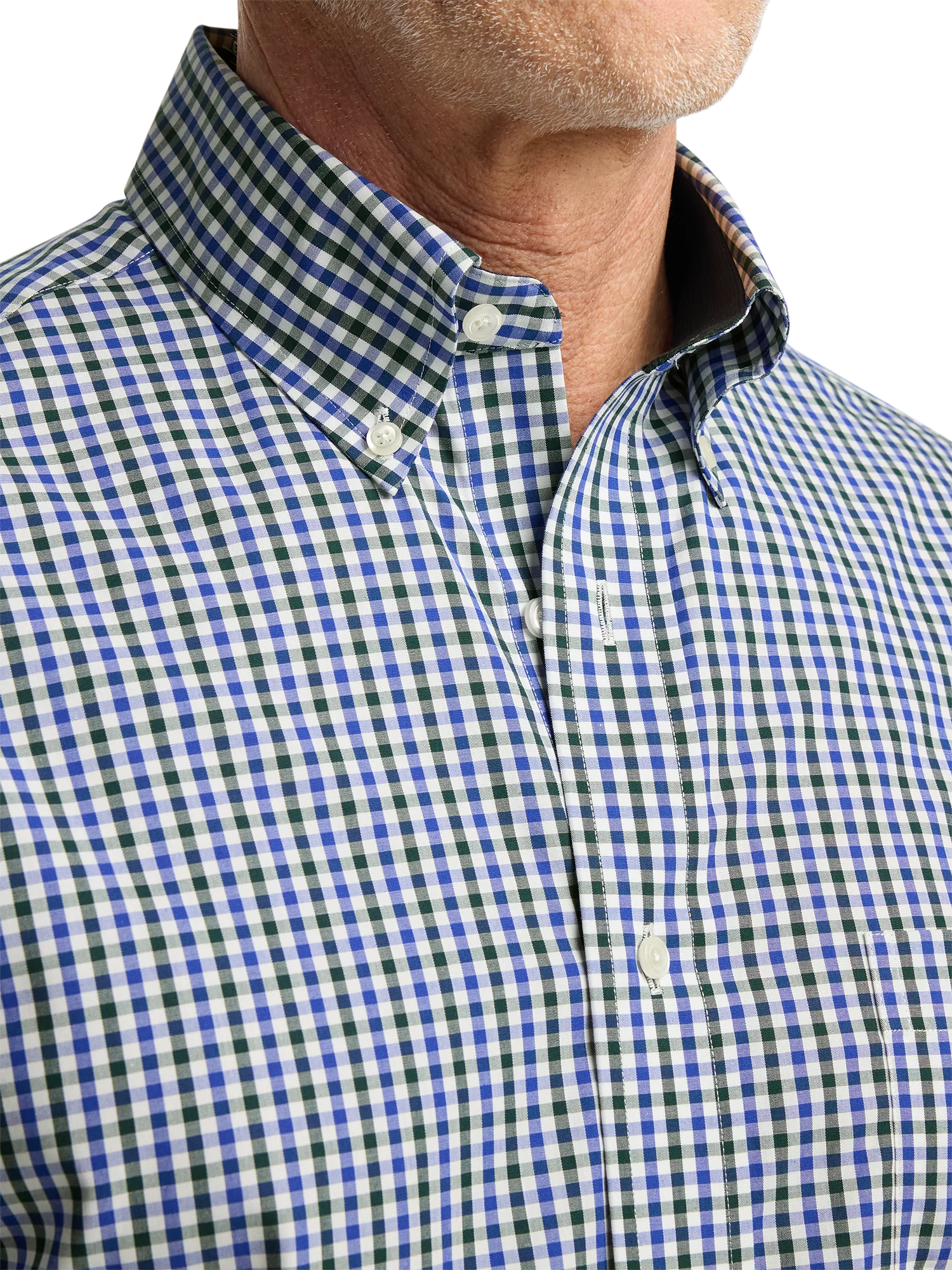 Non-Iron Cotton Gingham Dress Shirt With Contrast Trim - Blue/green - Image 3