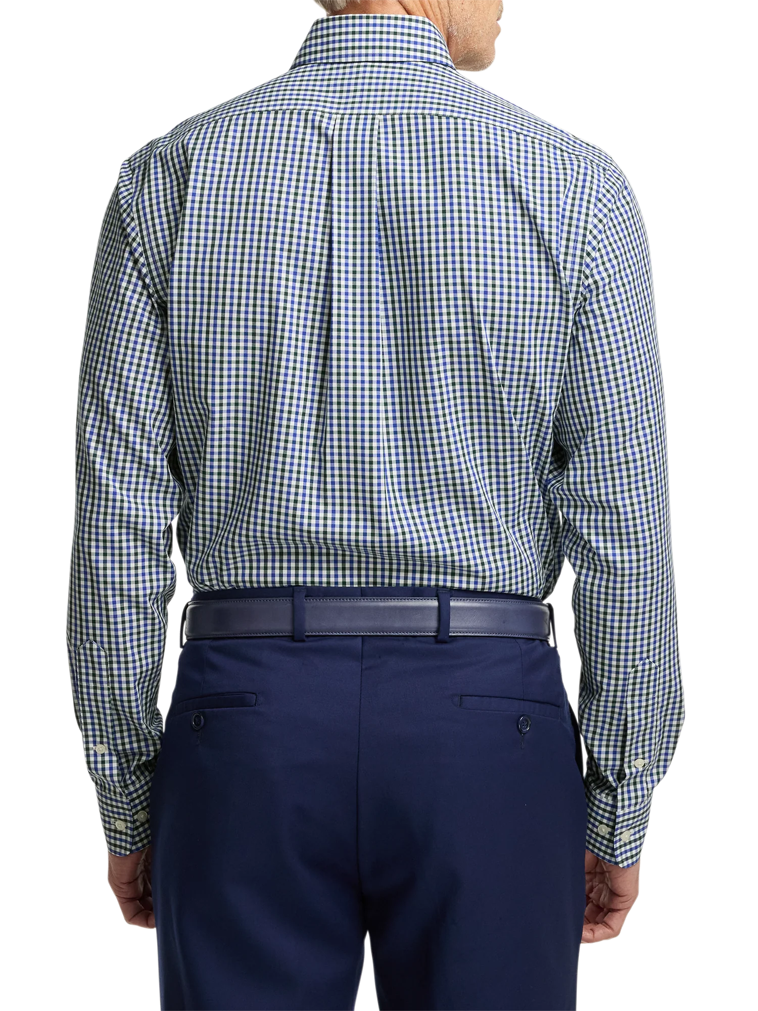 Non-Iron Cotton Gingham Dress Shirt With Contrast Trim - Blue/green - Image 5