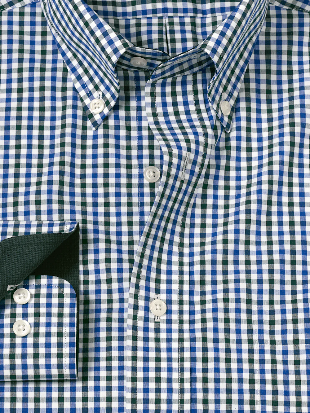 Non-Iron Cotton Gingham Dress Shirt With Contrast Trim - Blue/green - Image 6