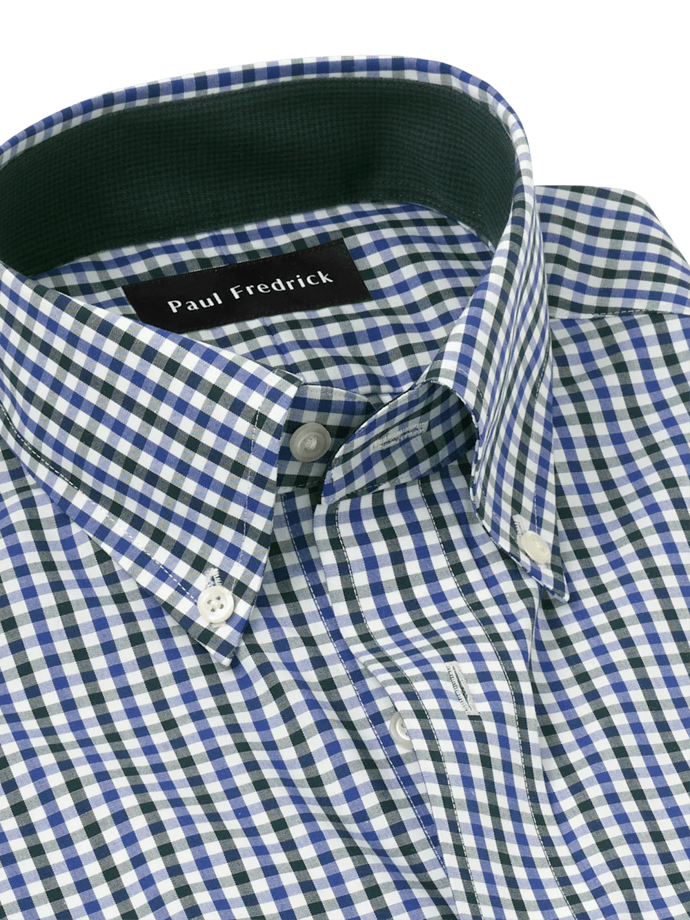 Non-Iron Cotton Gingham Dress Shirt With Contrast Trim - Blue/green - Image 7