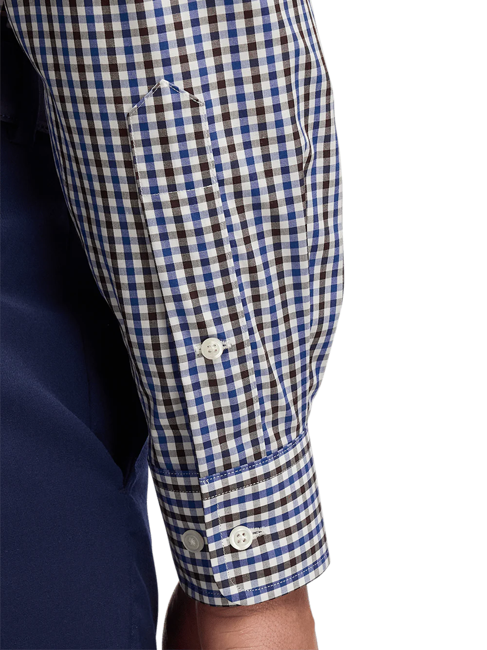 Non-Iron Cotton Gingham Dress Shirt With Contrast Trim - Blue/brown - Image 4