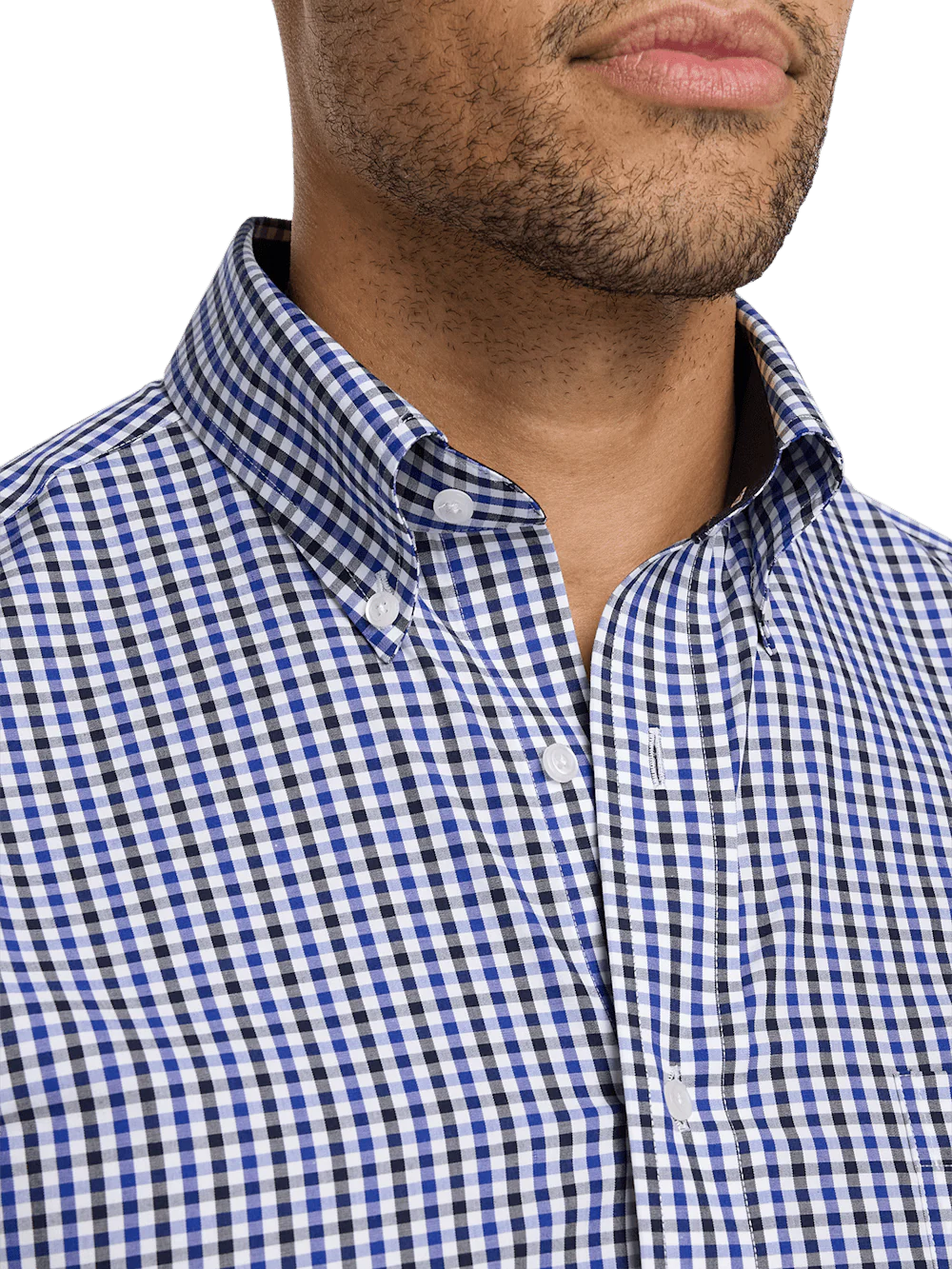 Non-Iron Cotton Gingham Dress Shirt With Contrast Trim - Blue/black - Image 3