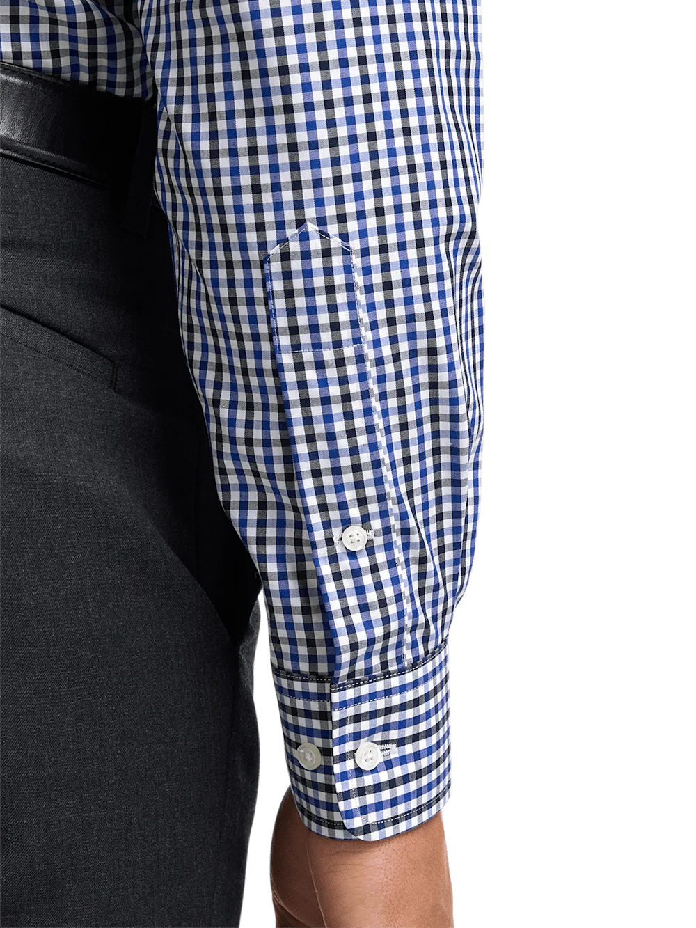 Non-Iron Cotton Gingham Dress Shirt With Contrast Trim - Blue/black - Image 4