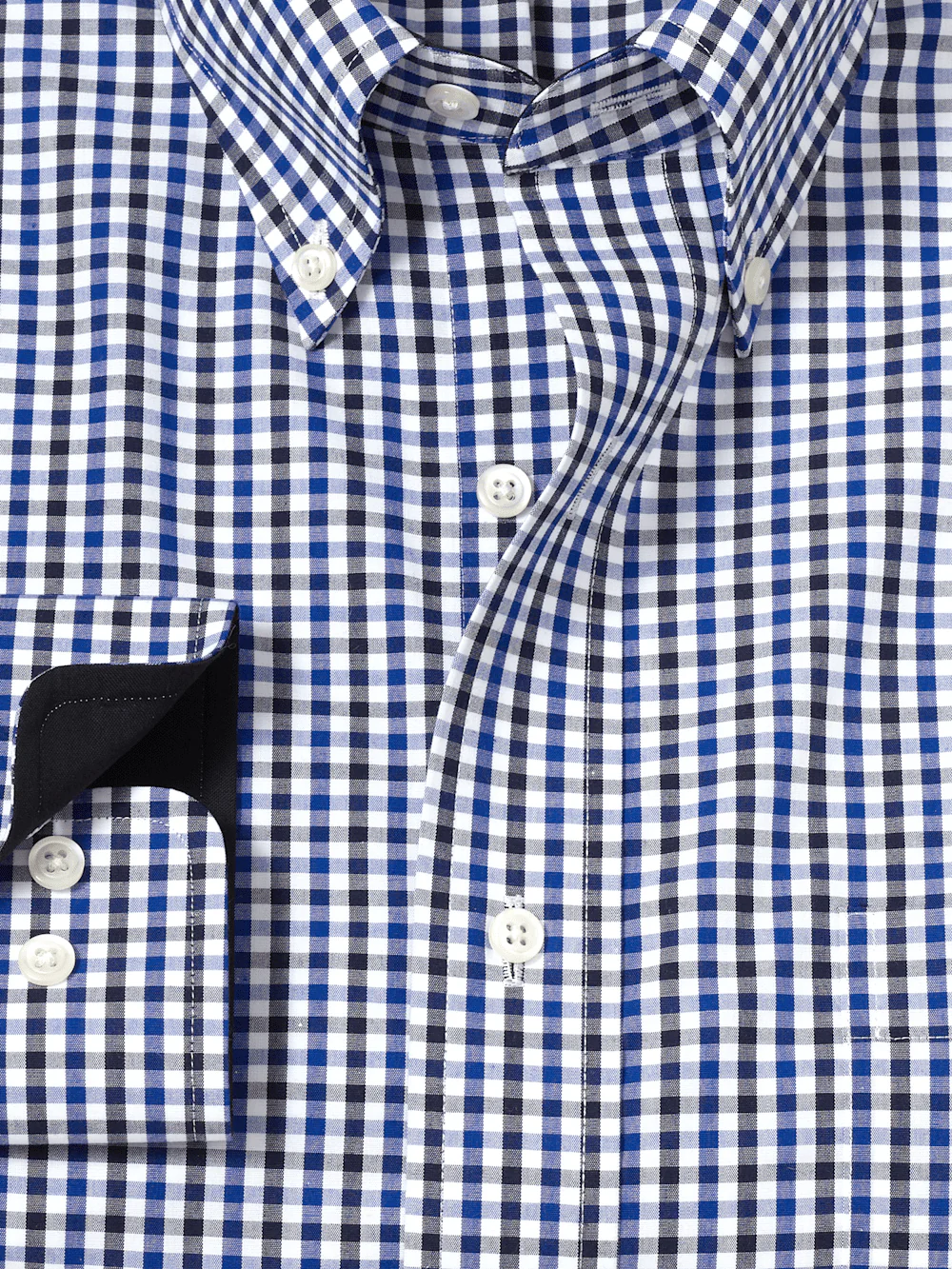 Non-Iron Cotton Gingham Dress Shirt With Contrast Trim - Blue/black - Image 6