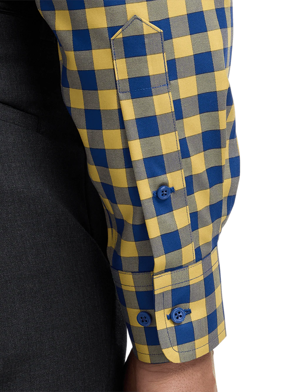 Non-Iron Cotton Gingham Dress Shirt With Contrast Trim - Blue/yellow - Image 4