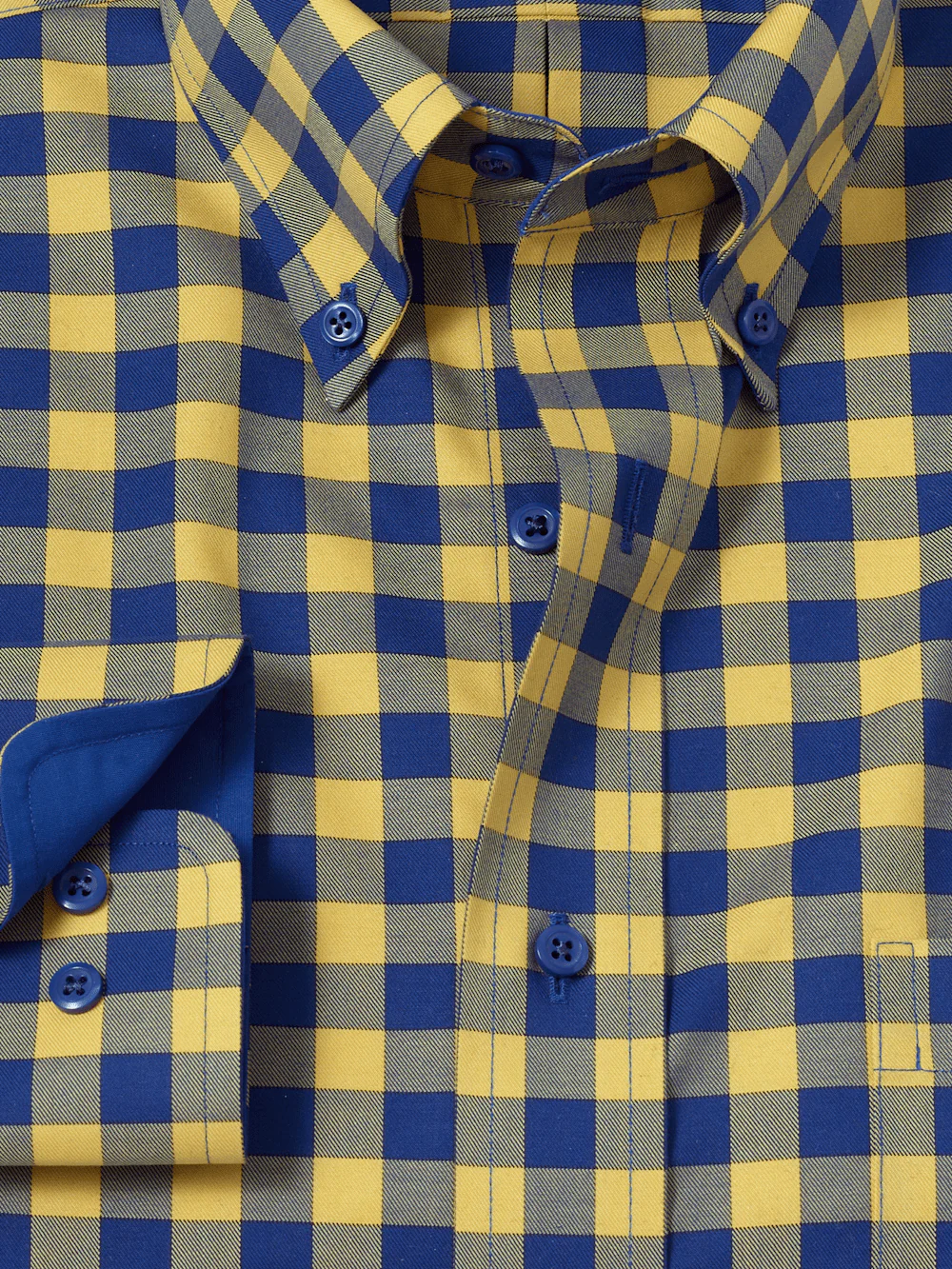 Non-Iron Cotton Gingham Dress Shirt With Contrast Trim - Blue/yellow - Image 6