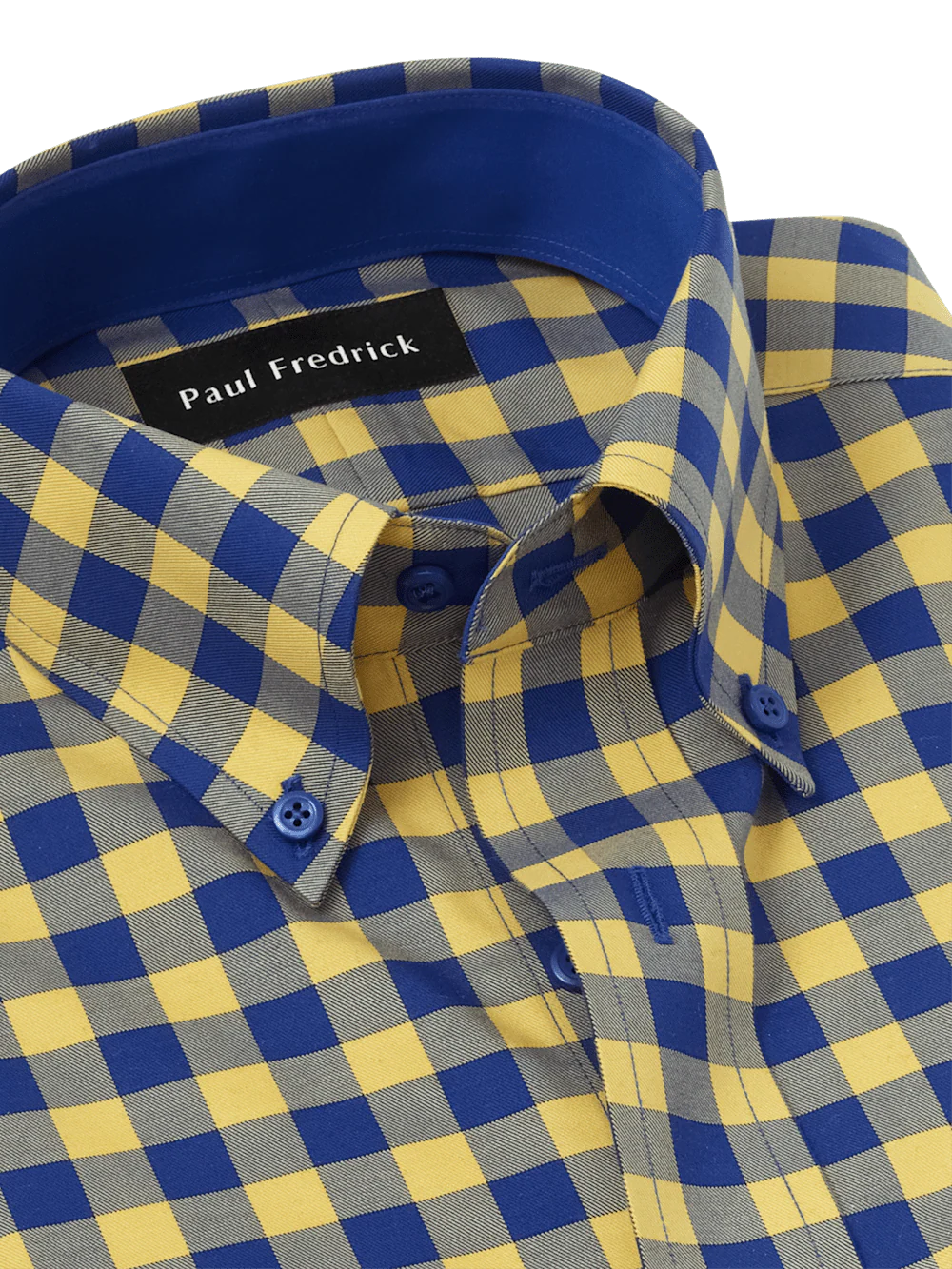 Non-Iron Cotton Gingham Dress Shirt With Contrast Trim - Blue/yellow - Image 7