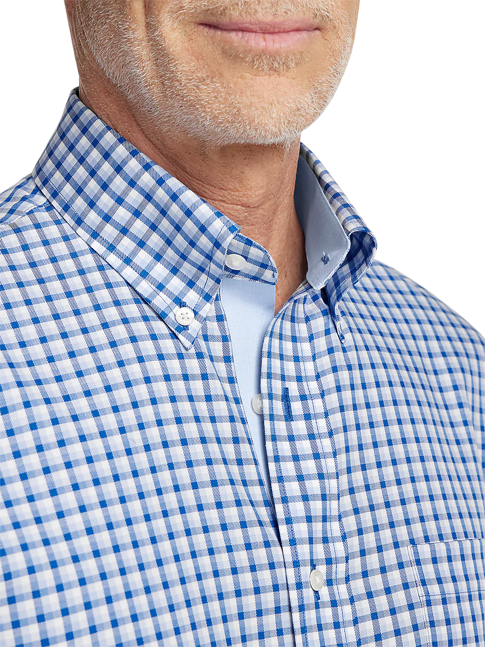 Non-Iron Cotton Gingham Dress Shirt With Contrast Trim - Blue - Image 3
