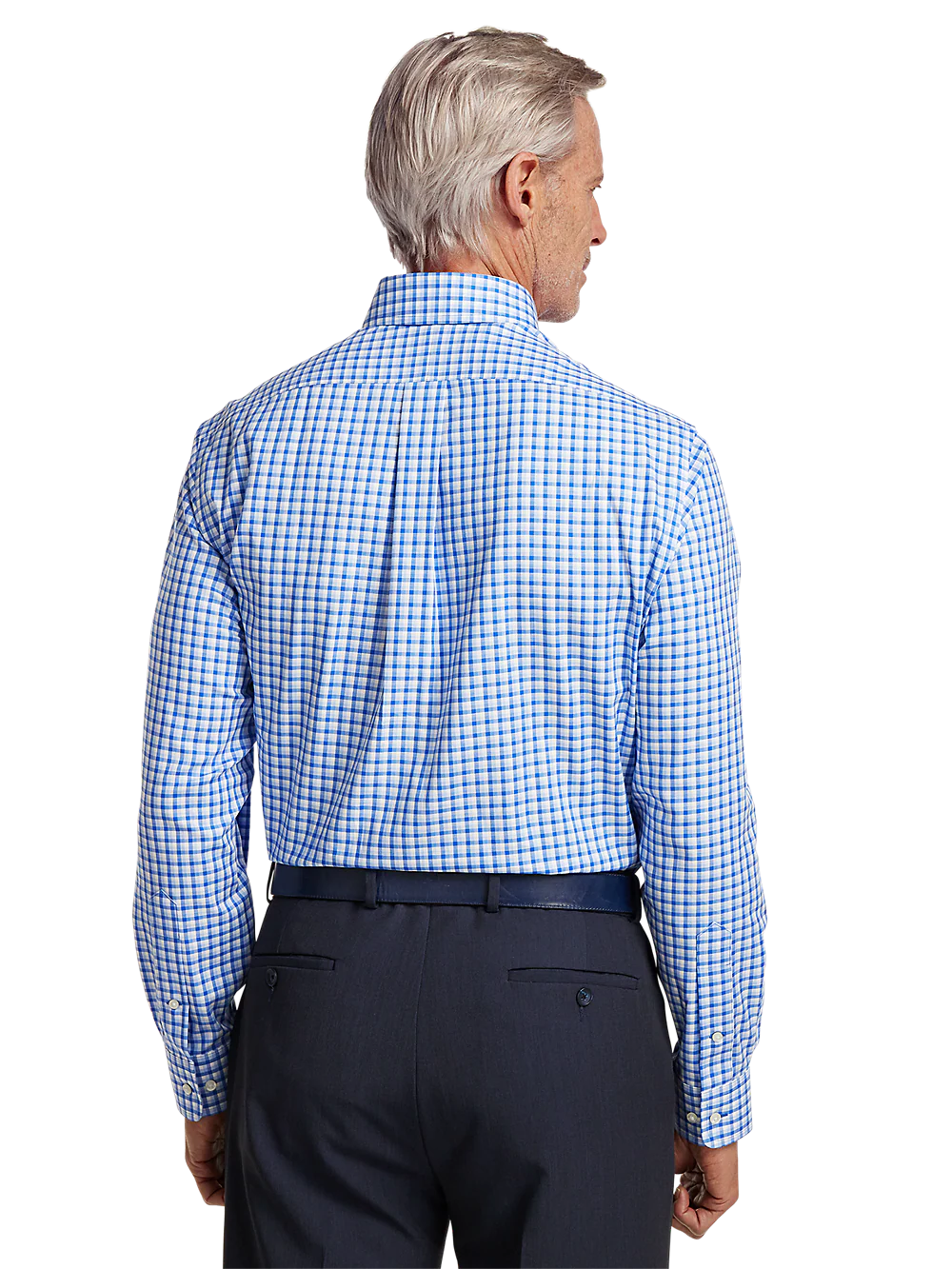 Non-Iron Cotton Gingham Dress Shirt With Contrast Trim - Blue - Image 5