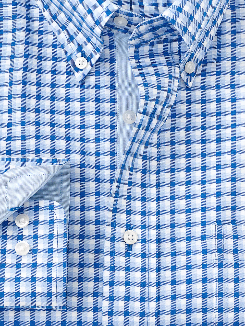 Non-Iron Cotton Gingham Dress Shirt With Contrast Trim - Blue - Image 6