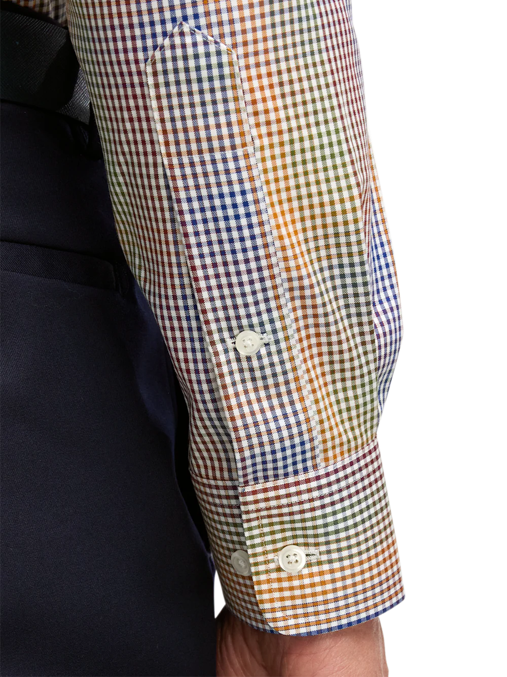 Non-Iron Cotton Gingham Dress Shirt With Contrast Trim - Multi - Image 4