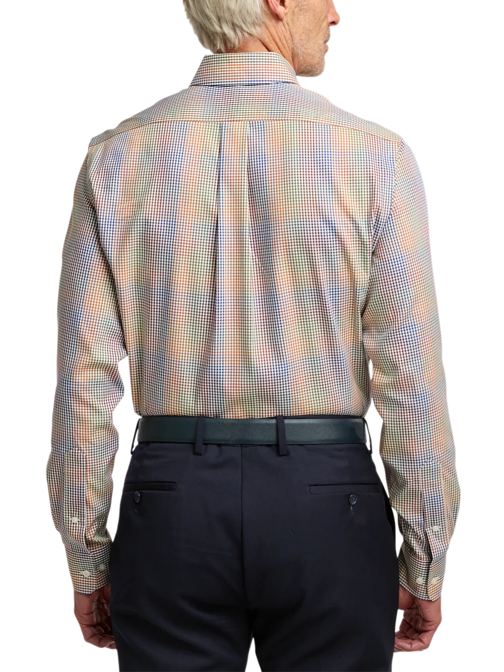 Non-Iron Cotton Gingham Dress Shirt With Contrast Trim - Multi - Image 5