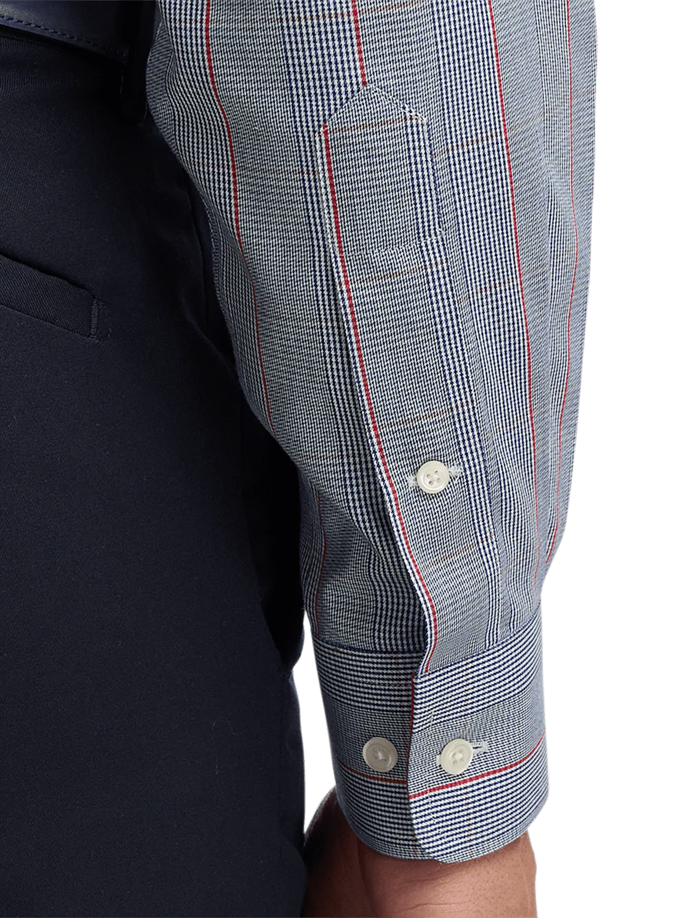 Non-Iron Cotton Glen Plaid Dress Shirt With Contrast Trim - Navy/red - Image 4