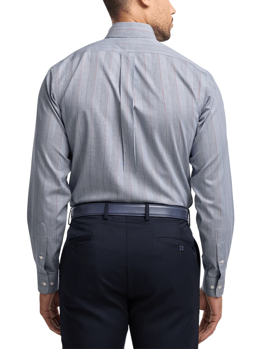 Non-Iron Cotton Glen Plaid Dress Shirt With Contrast Trim - Navy/red - Image 5