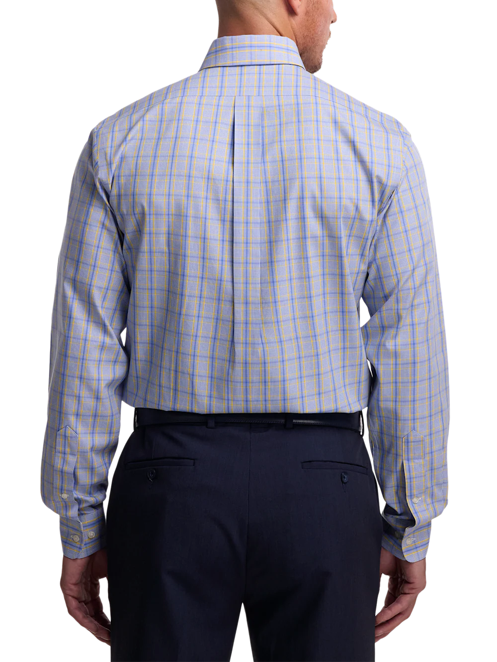 Non-Iron Cotton Glen Plaid Dress Shirt With Contrast Trim - Blue/yellow - Image 5