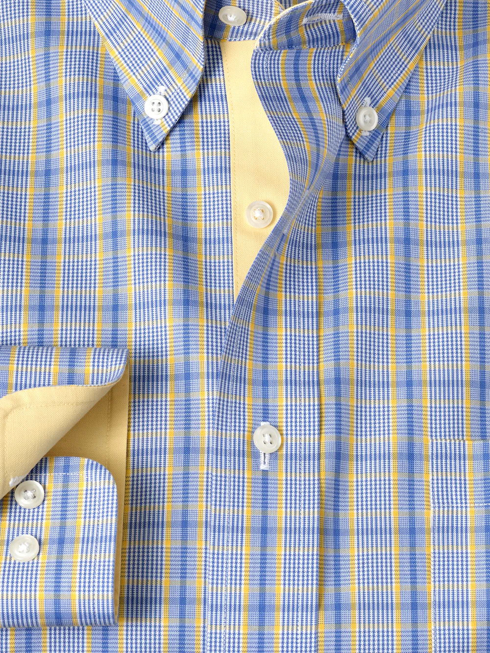 Non-Iron Cotton Glen Plaid Dress Shirt With Contrast Trim - Blue/yellow - Image 6