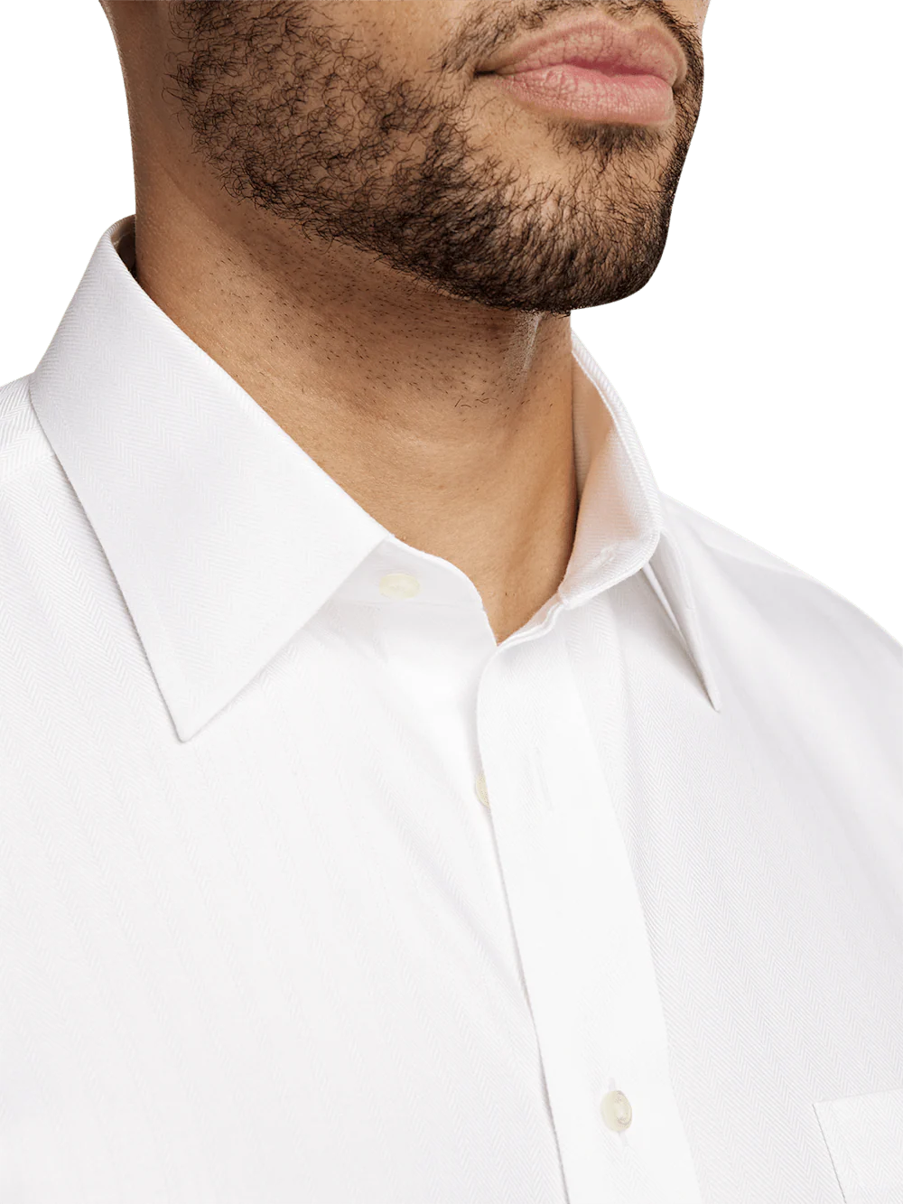 Non-Iron Cotton Herringbone Point Collar Dress Shirt - White - Image 3