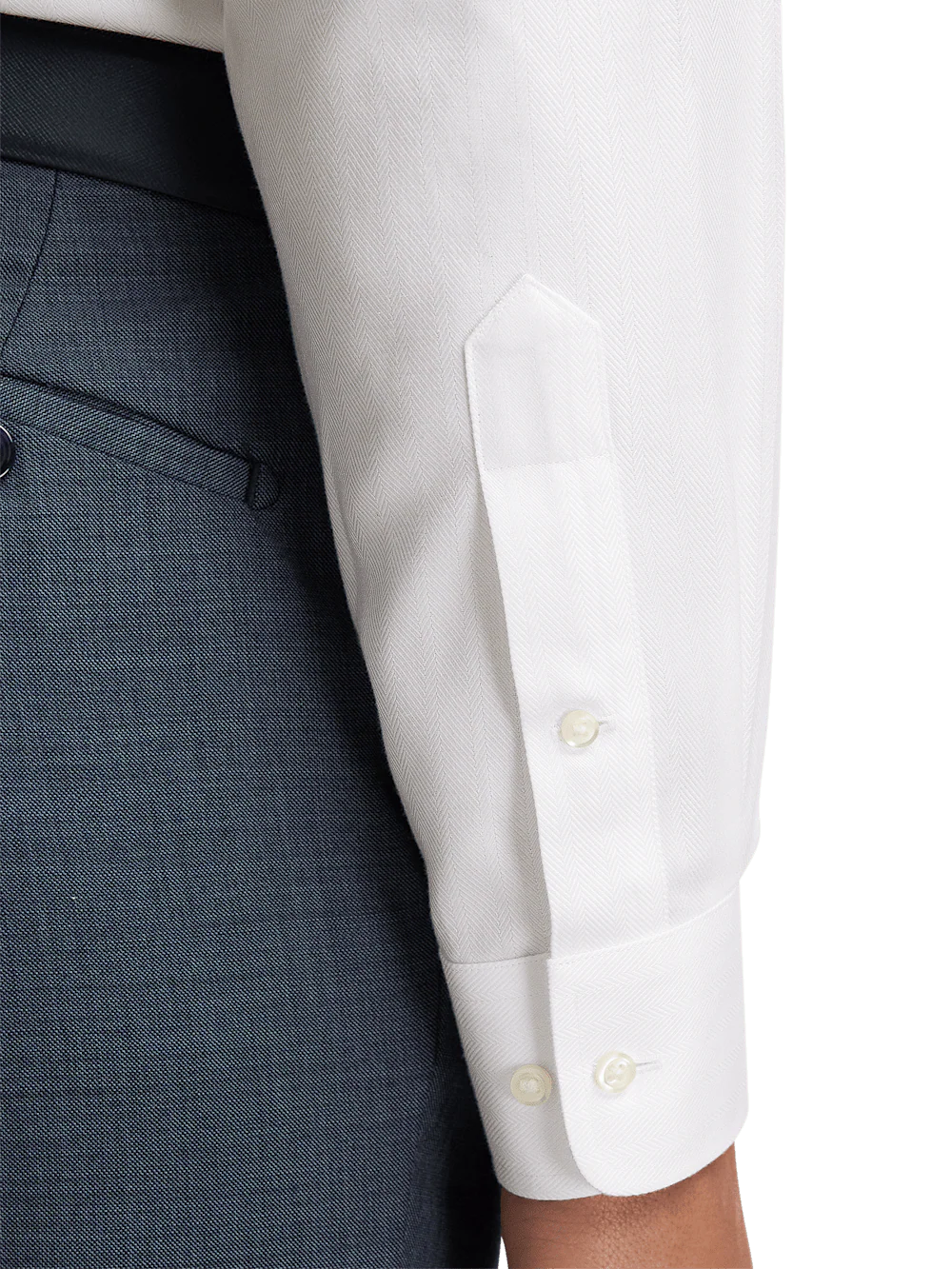 Non-Iron Cotton Herringbone Point Collar Dress Shirt - White - Image 4