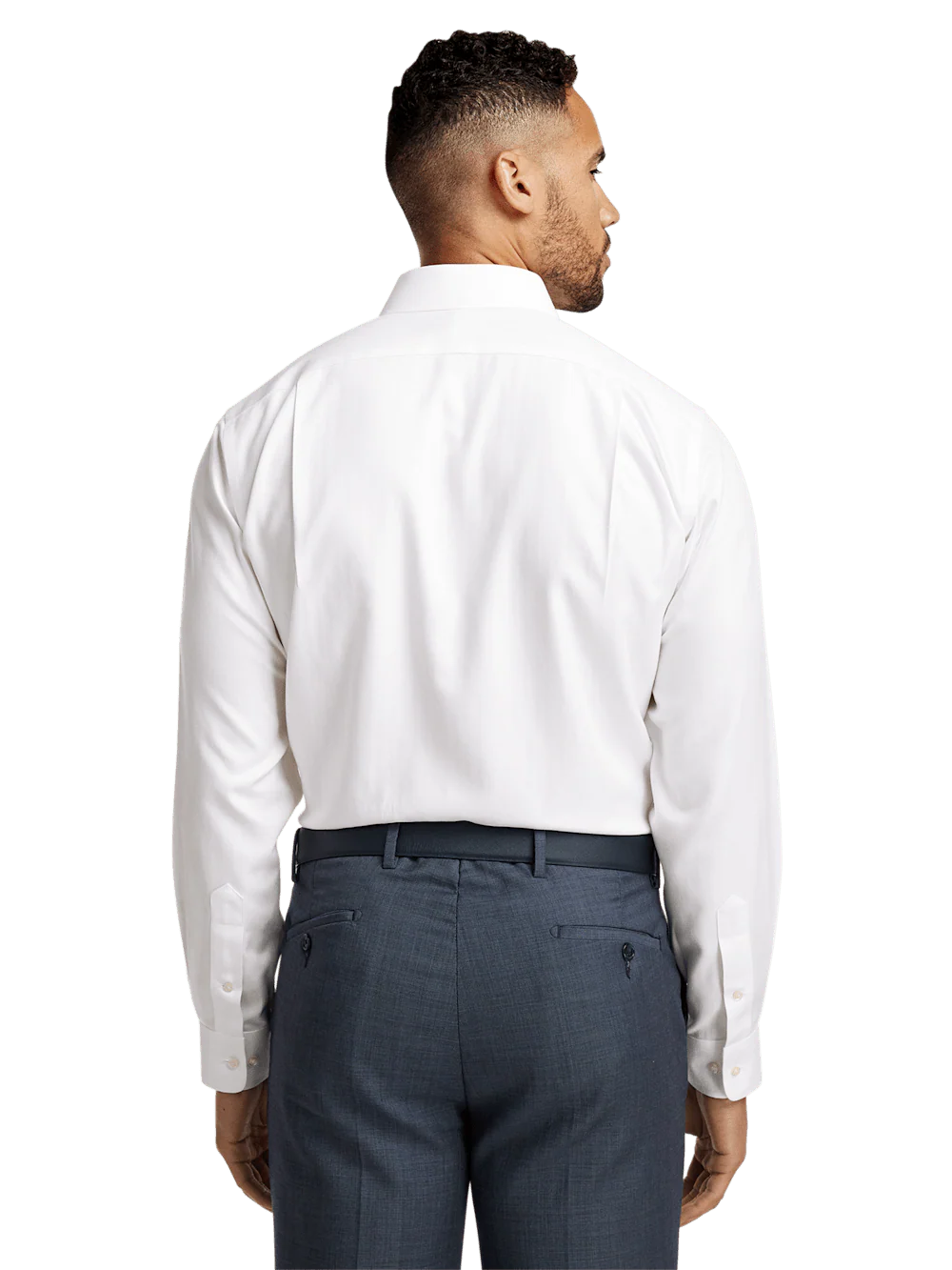 Non-Iron Cotton Herringbone Point Collar Dress Shirt - White - Image 5