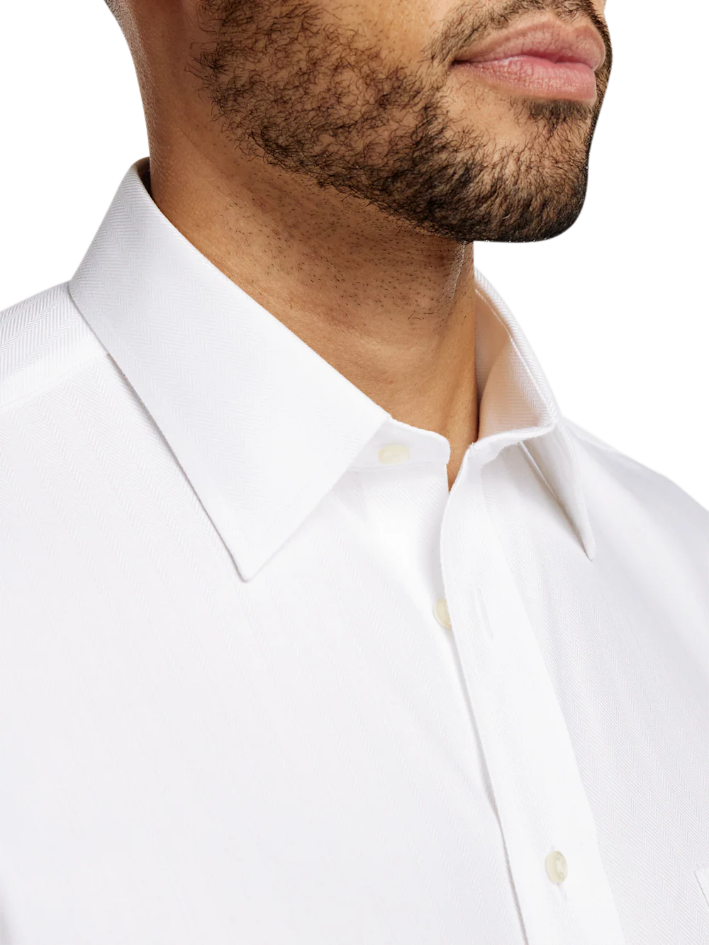 Non-Iron Cotton Herringbone Point Collar French Cuff Dress Shirt - White - Image 3