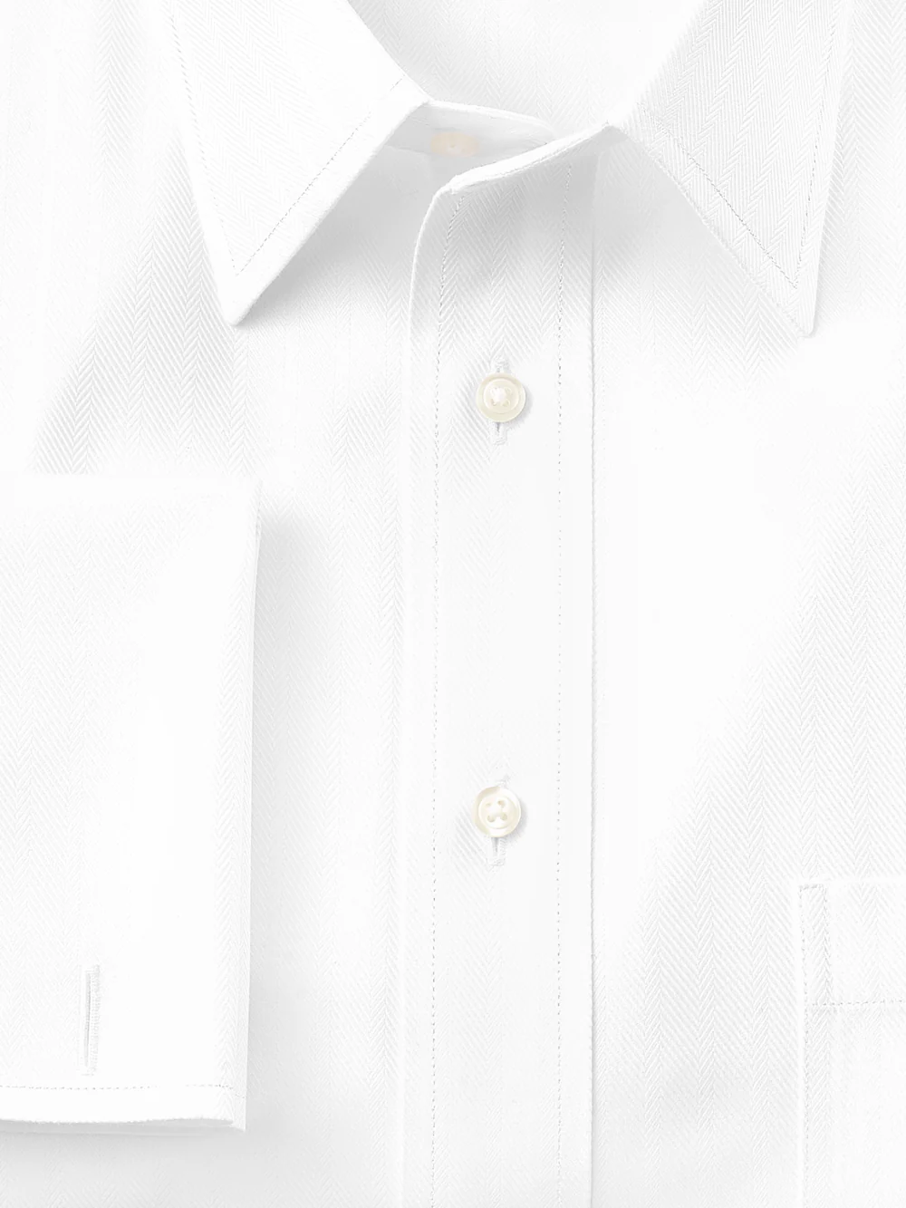 Non-Iron Cotton Herringbone Point Collar French Cuff Dress Shirt - White - Image 6