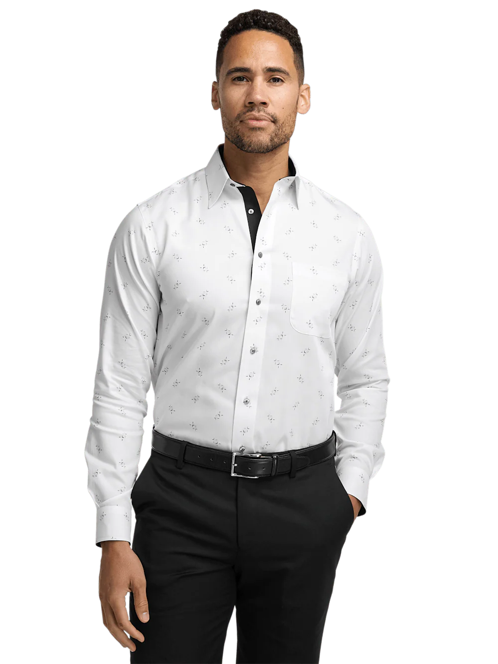 Non-Iron Cotton Houndstooth Dress Shirt - White - Image 2