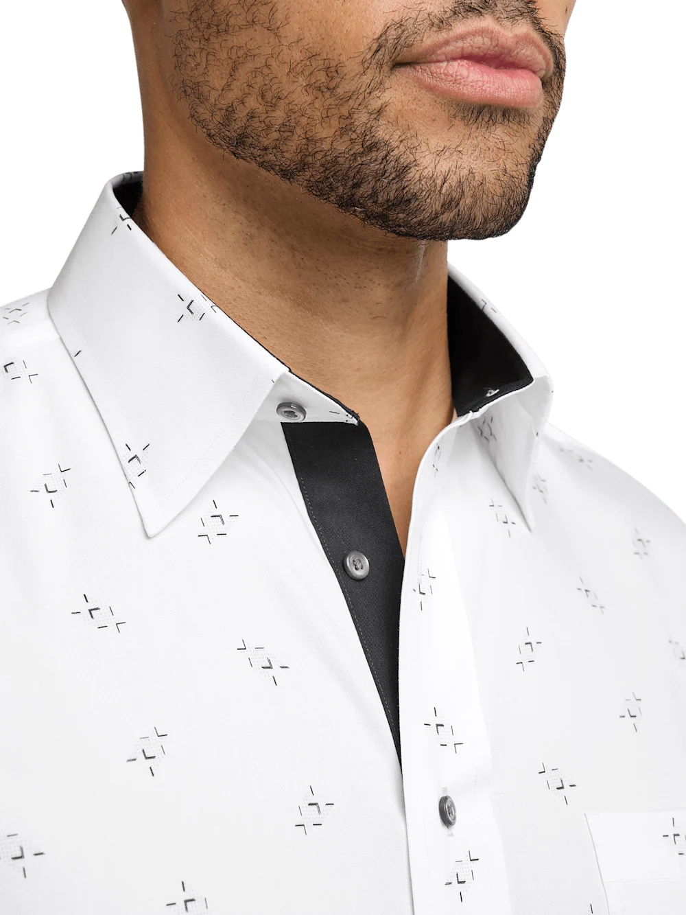 Non-Iron Cotton Houndstooth Dress Shirt - White - Image 3