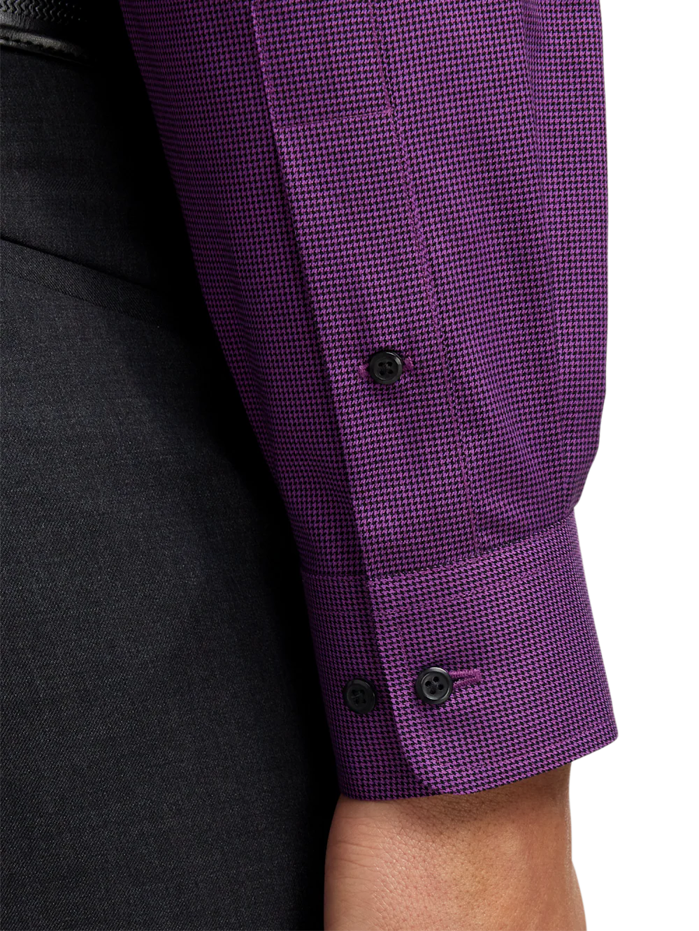 Non-Iron Cotton Houndstooth Dress Shirt With Contrast Trim - Black/purple - Image 4