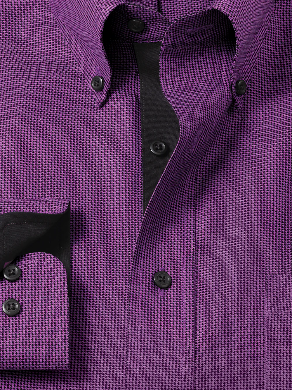 Non-Iron Cotton Houndstooth Dress Shirt With Contrast Trim - Black/purple - Image 6
