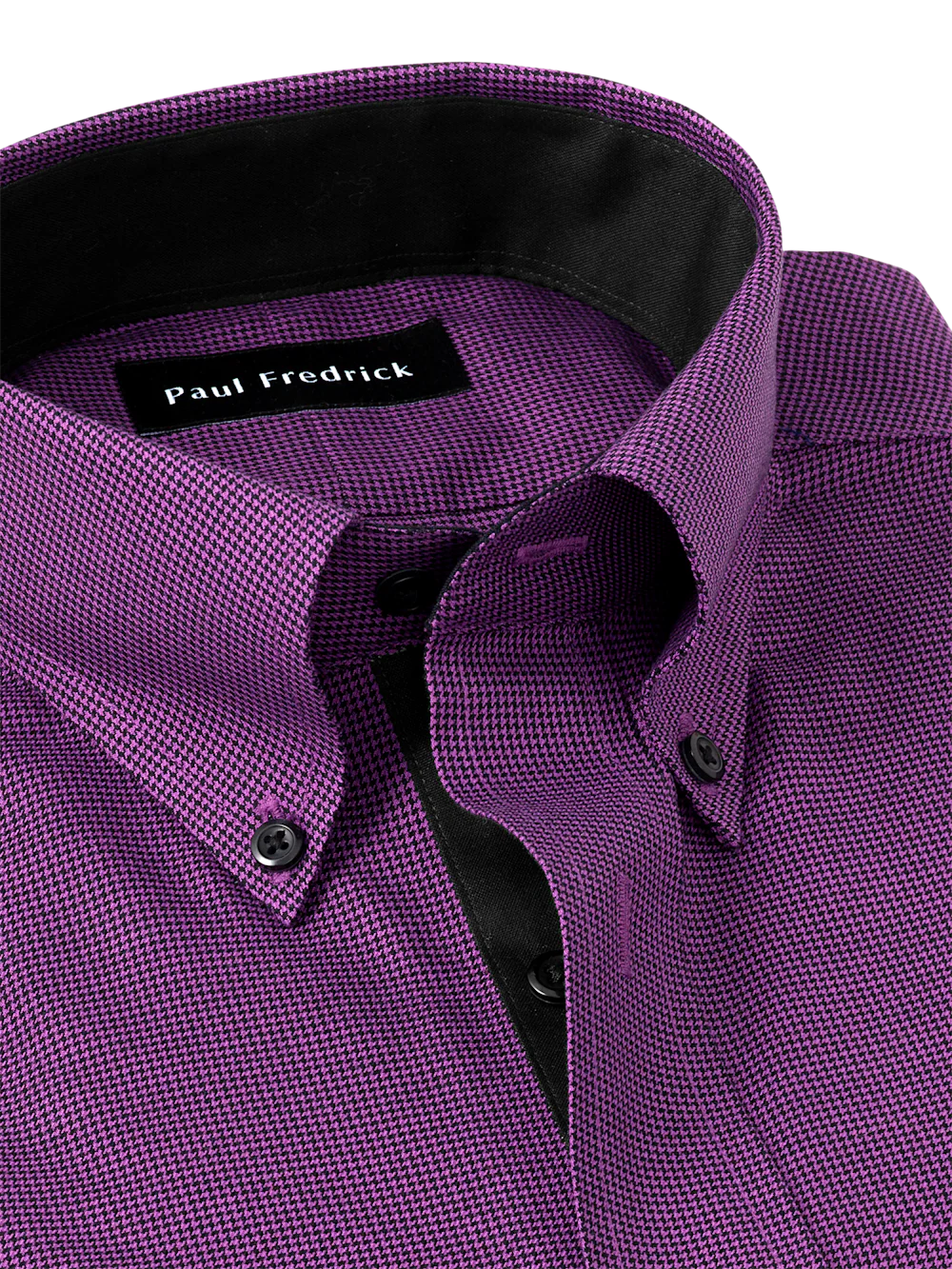 Non-Iron Cotton Houndstooth Dress Shirt With Contrast Trim - Black/purple - Image 7