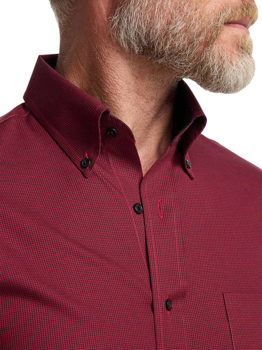 Non-Iron Cotton Houndstooth Dress Shirt With Contrast Trim - Black/red - Image 3
