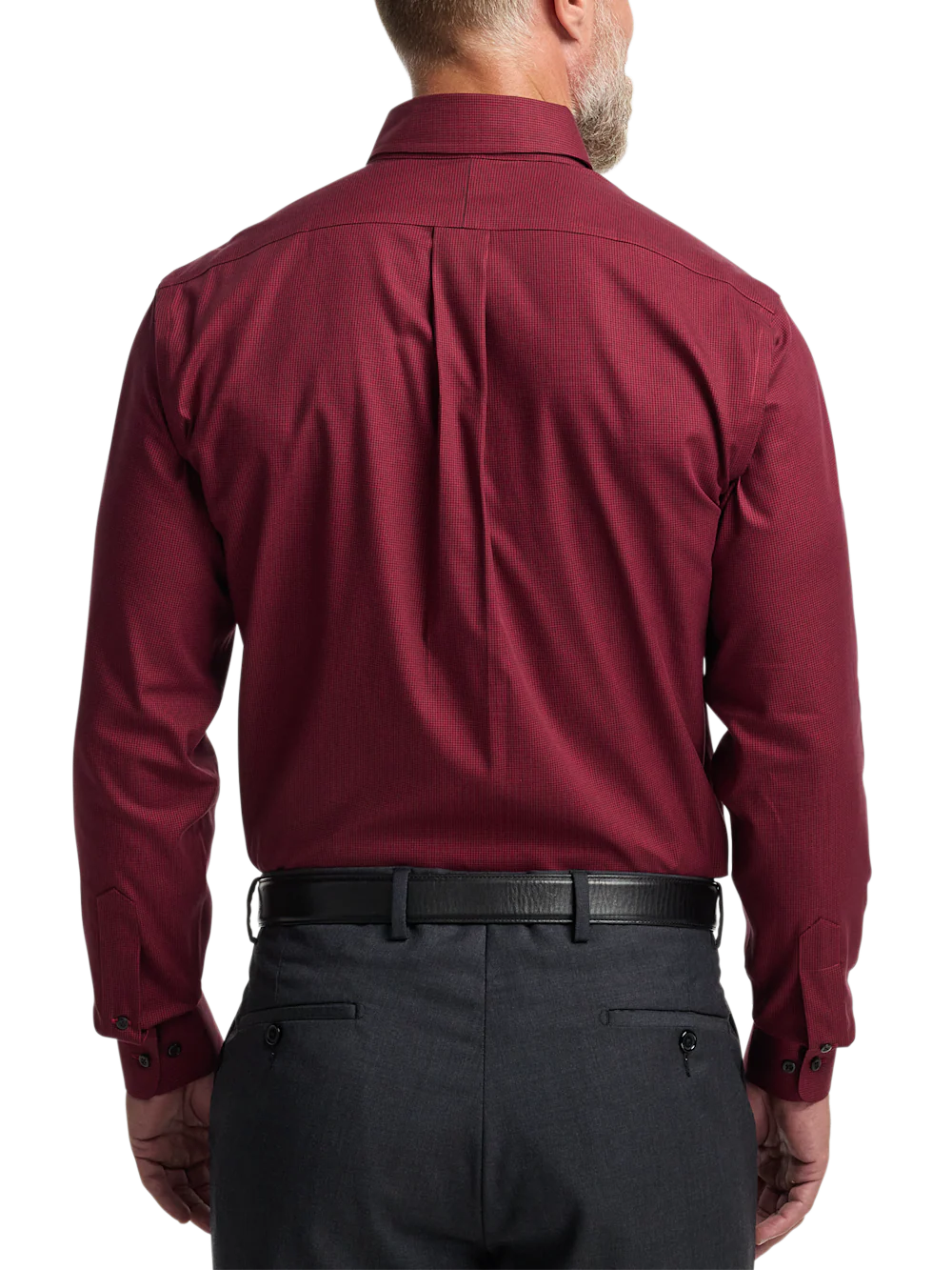 Non-Iron Cotton Houndstooth Dress Shirt With Contrast Trim - Black/red - Image 5